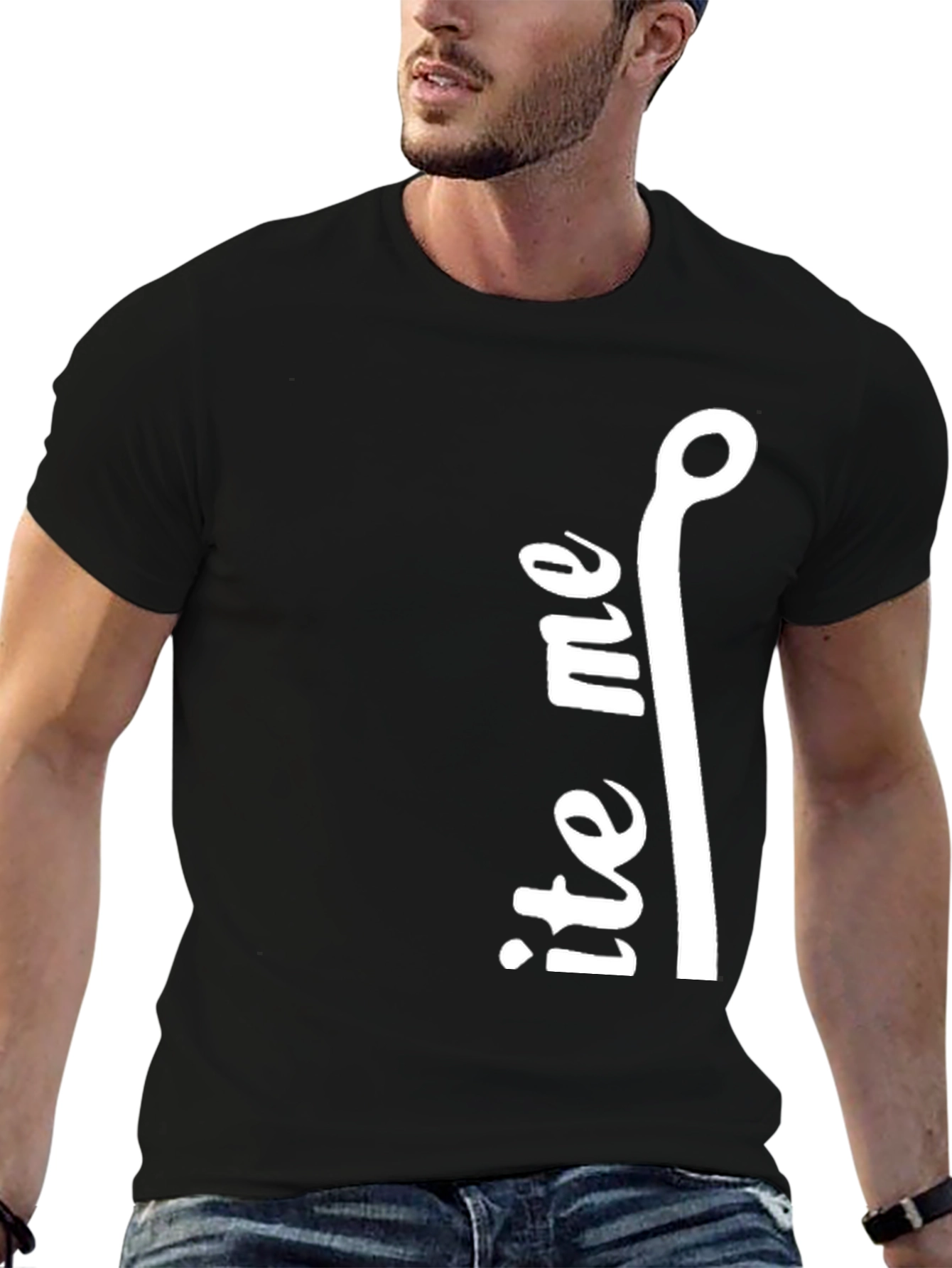 Black Bite Me Fishing Hook Graphic Tee - Black Cotton view 6