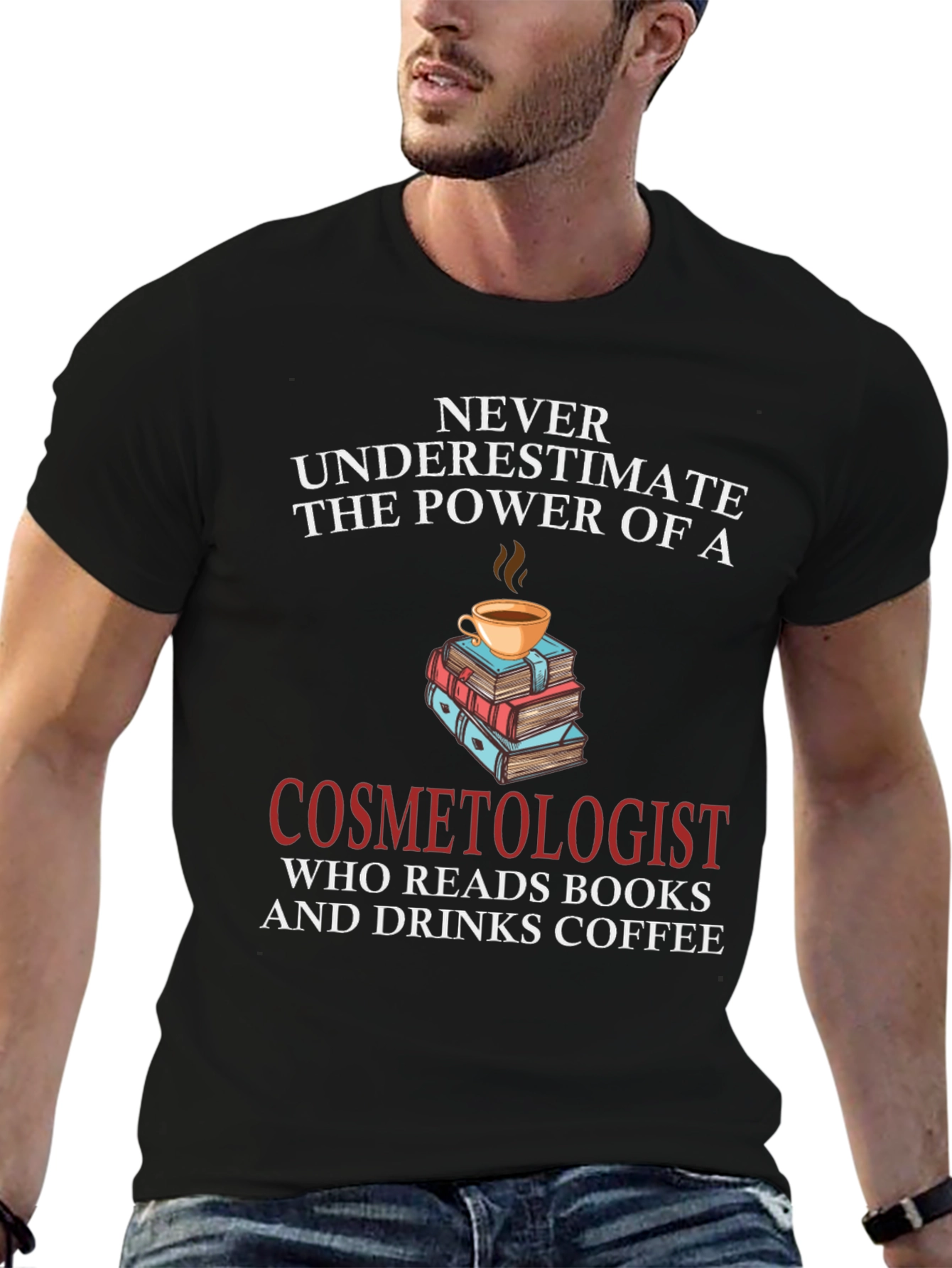 Black Cosmetologist Coffee & Books T-Shirt view 6