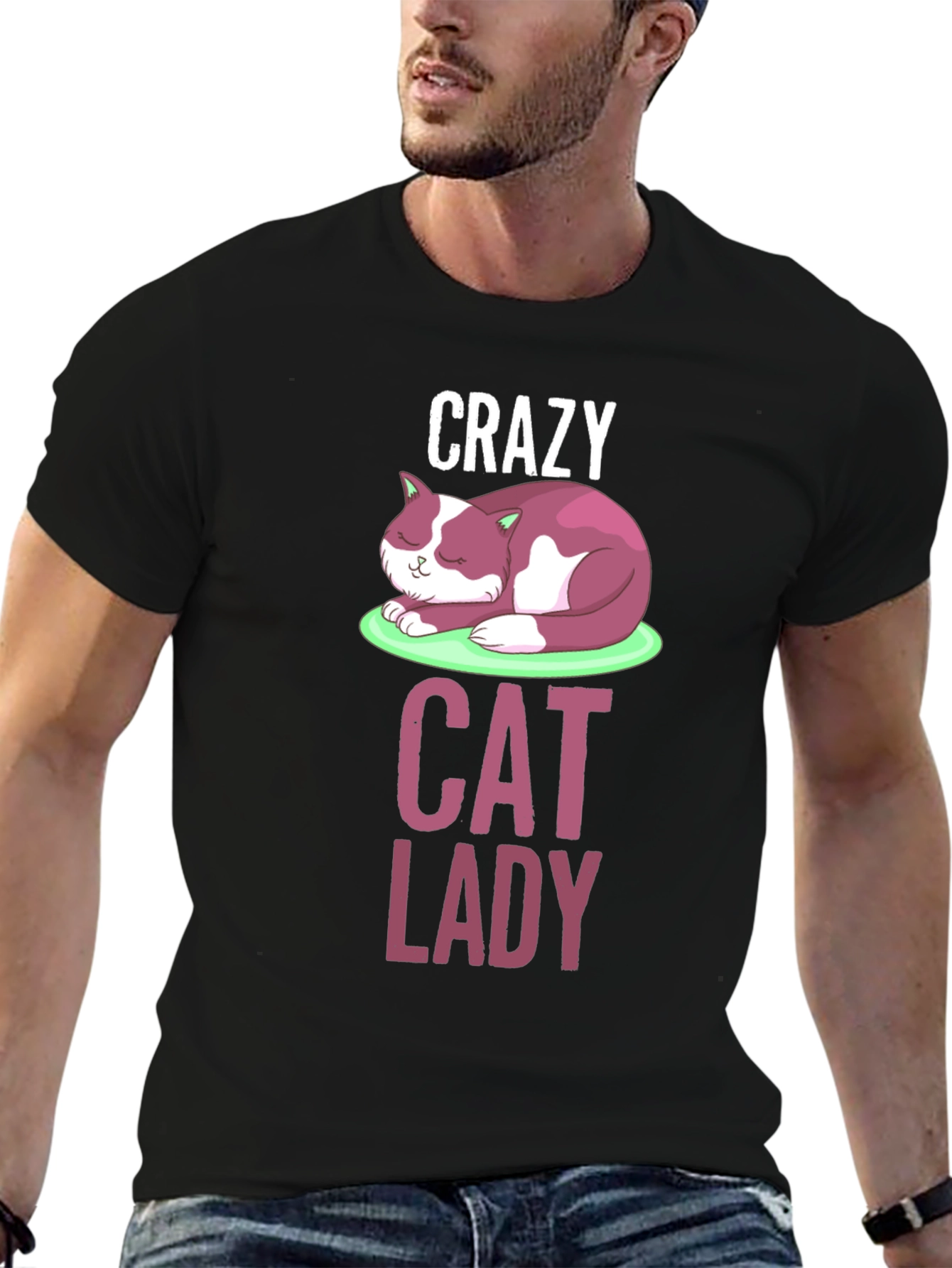 Black Crazy Cat Lady T-Shirt - Fun Graphic Tee view 6