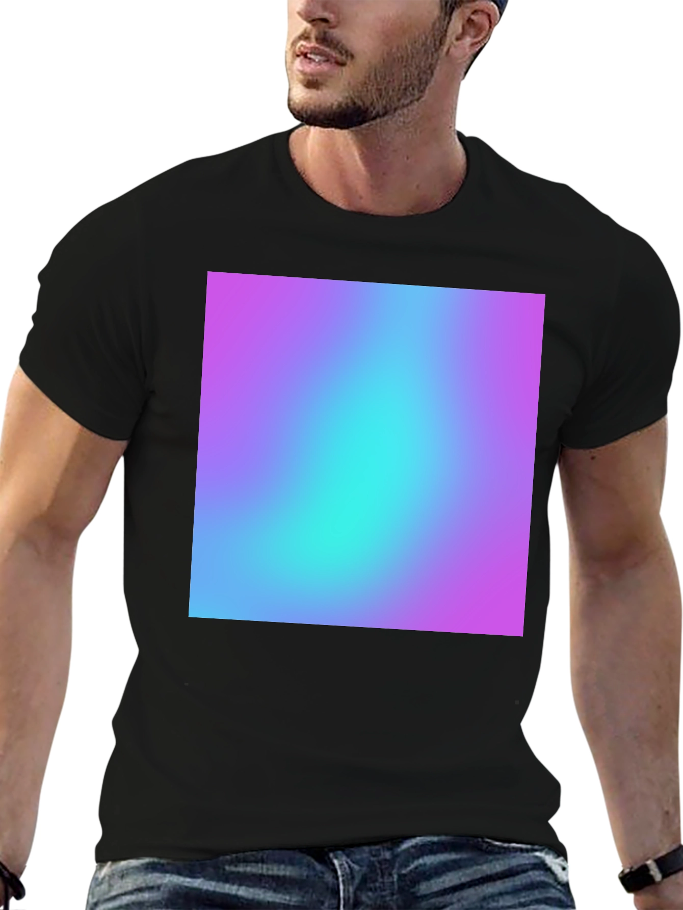Black Men's Black T-Shirt with Vibrant Gradient Design view 6