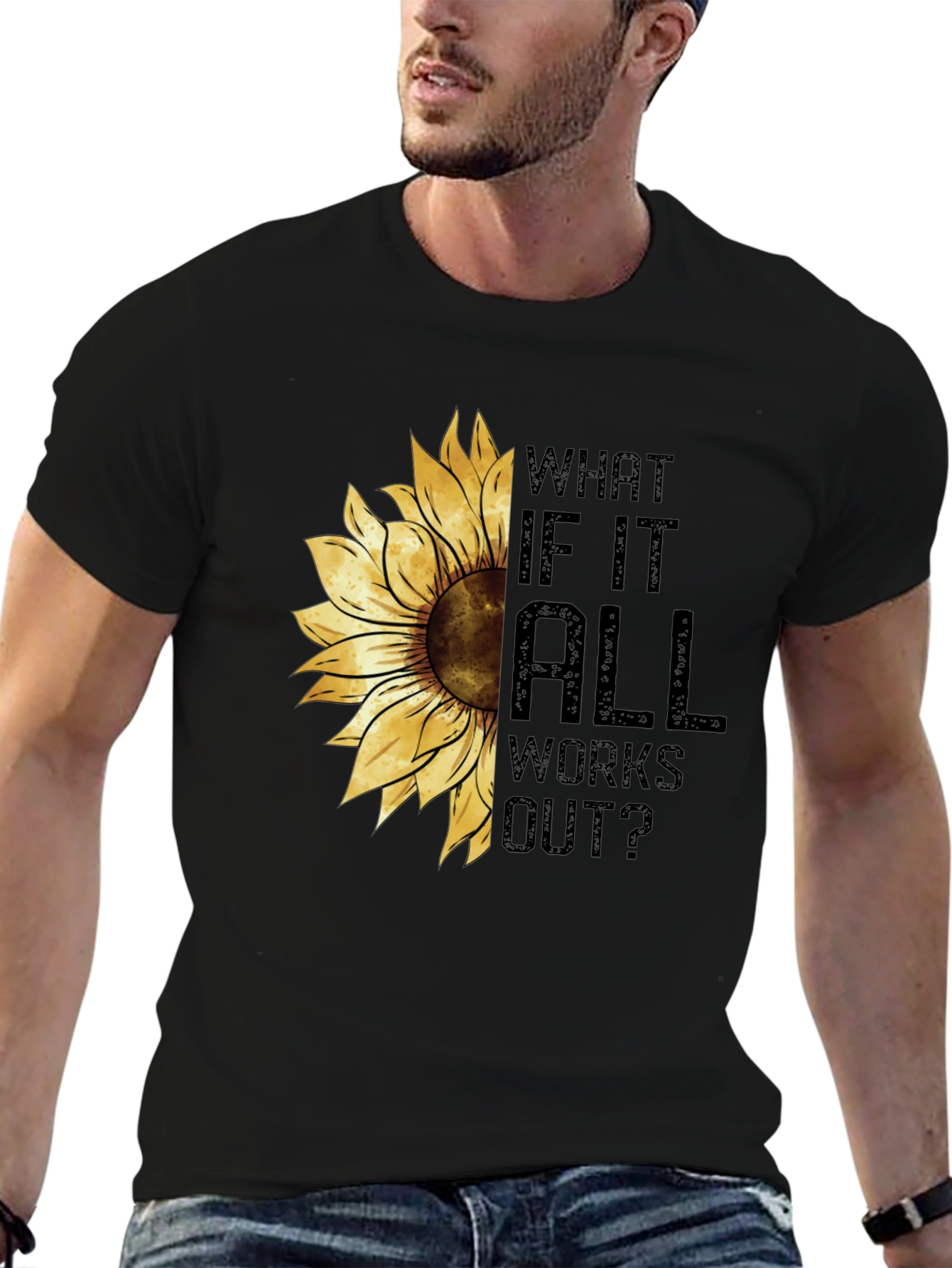 Black Sunflower Graphic Tee - What If It All Works Out? - Black view 6