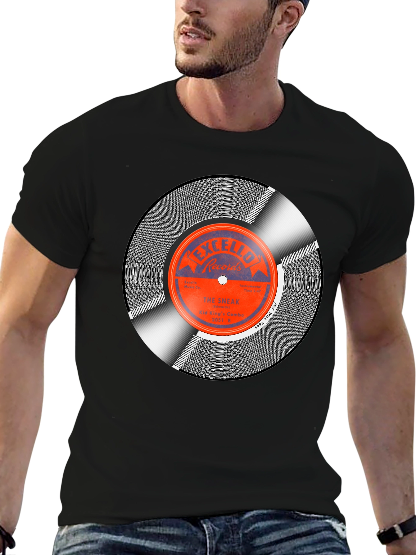 Black Vintage Record Graphic Tee - Retro Music Lover T-Shirt view 6