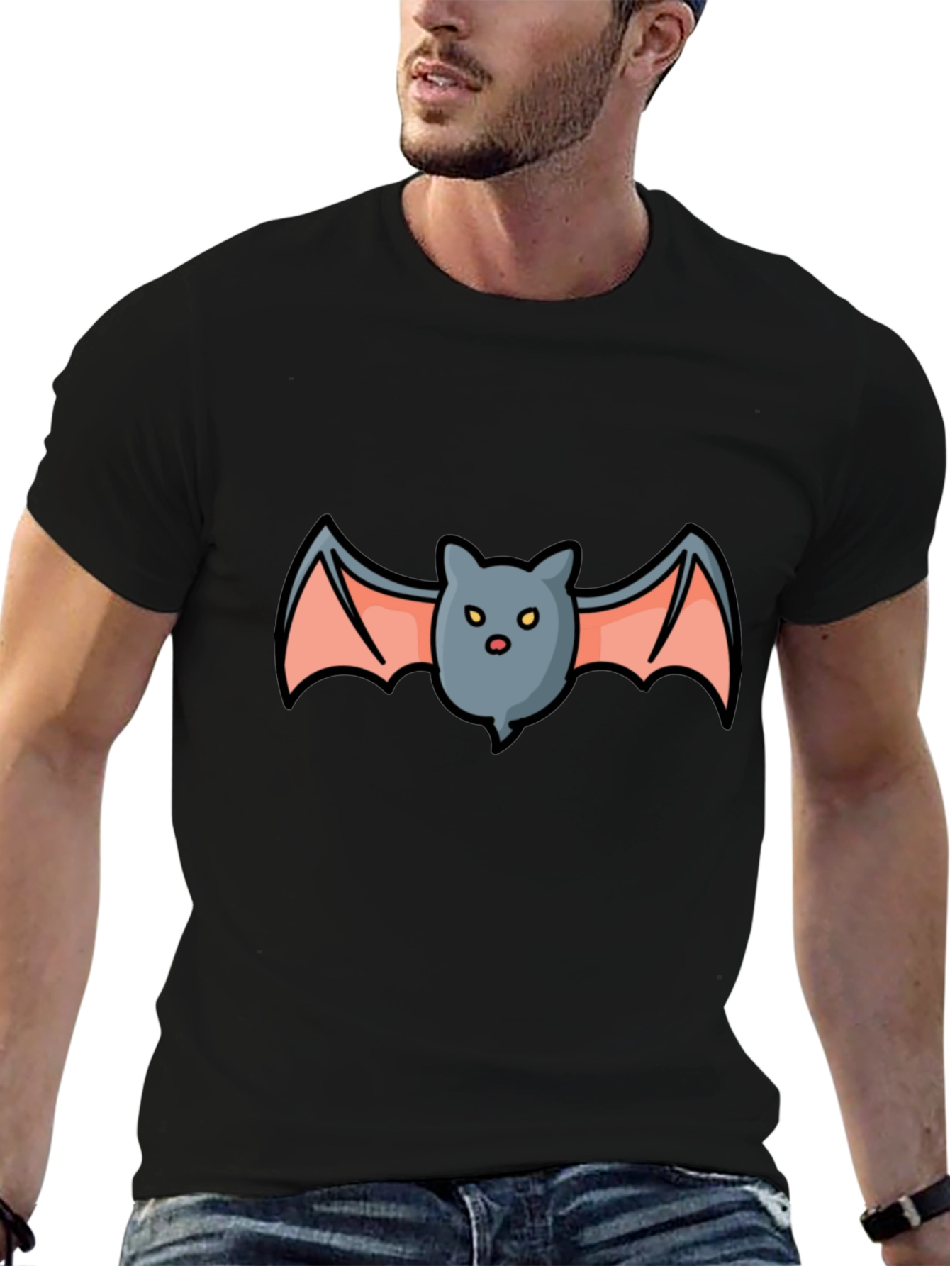 Black Cartoon Bat Graphic T-Shirt - Spooky Season view 6