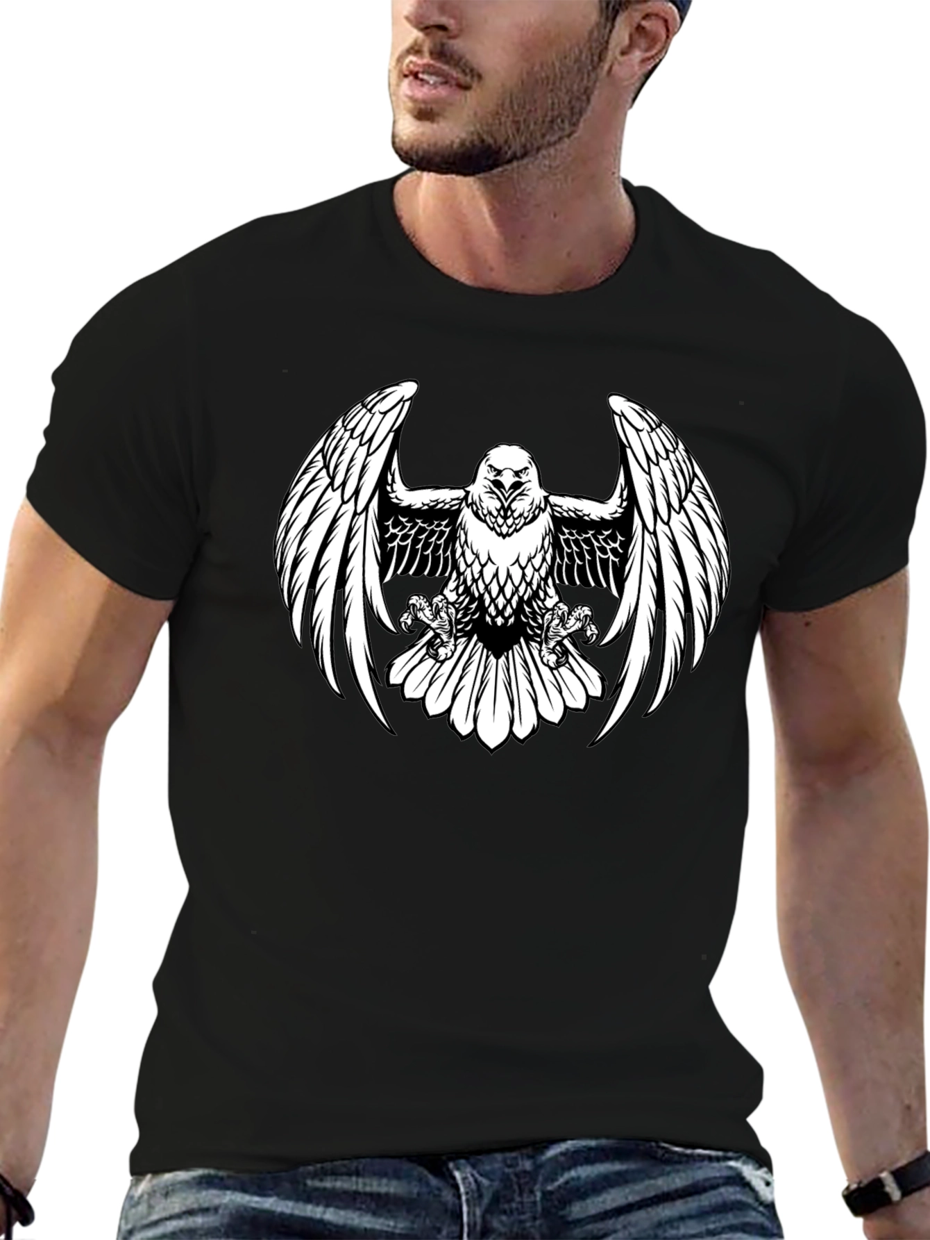 Black Eagle Print Black T-Shirt view 6