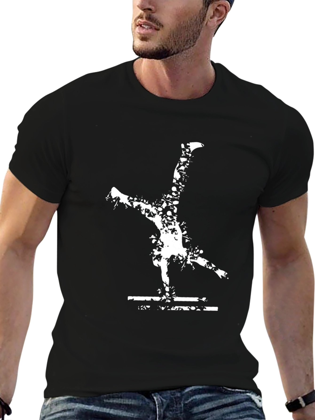 Black Cool Gymnast T-Shirt: Black Cotton Tee with Fun Graphic view 6