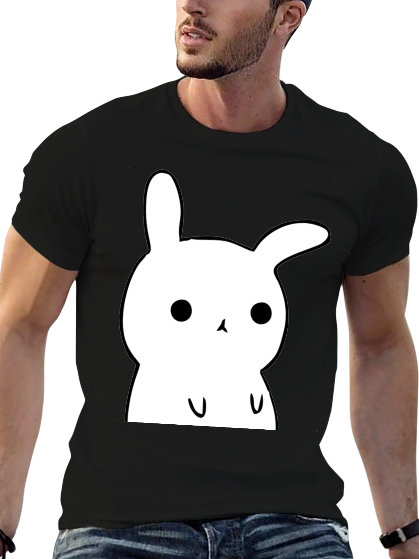 Black Cute Bunny Graphic T-Shirt - Soft Cotton Tee view 6