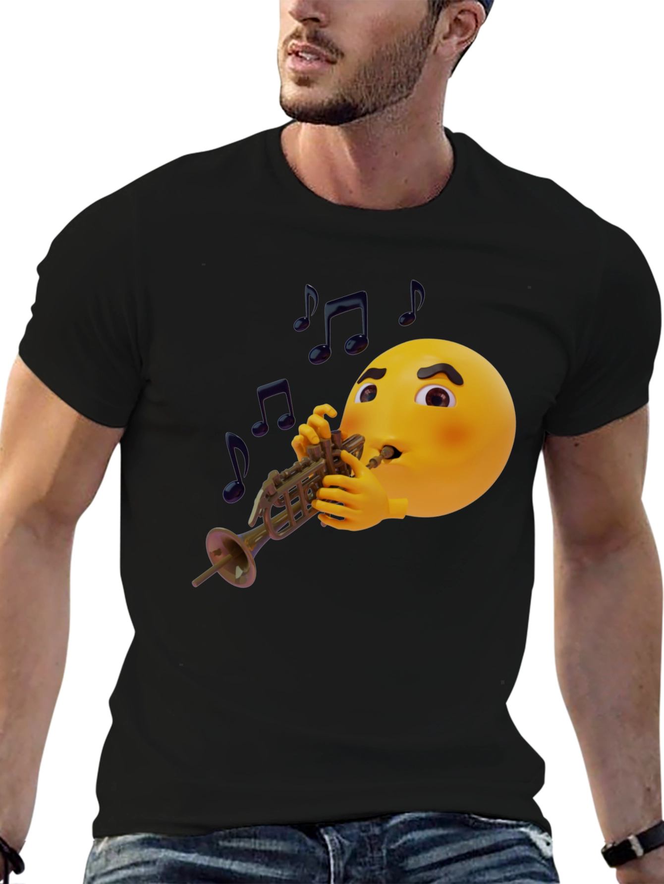 Black Emoji Trumpet Player Graphic T-Shirt view 6