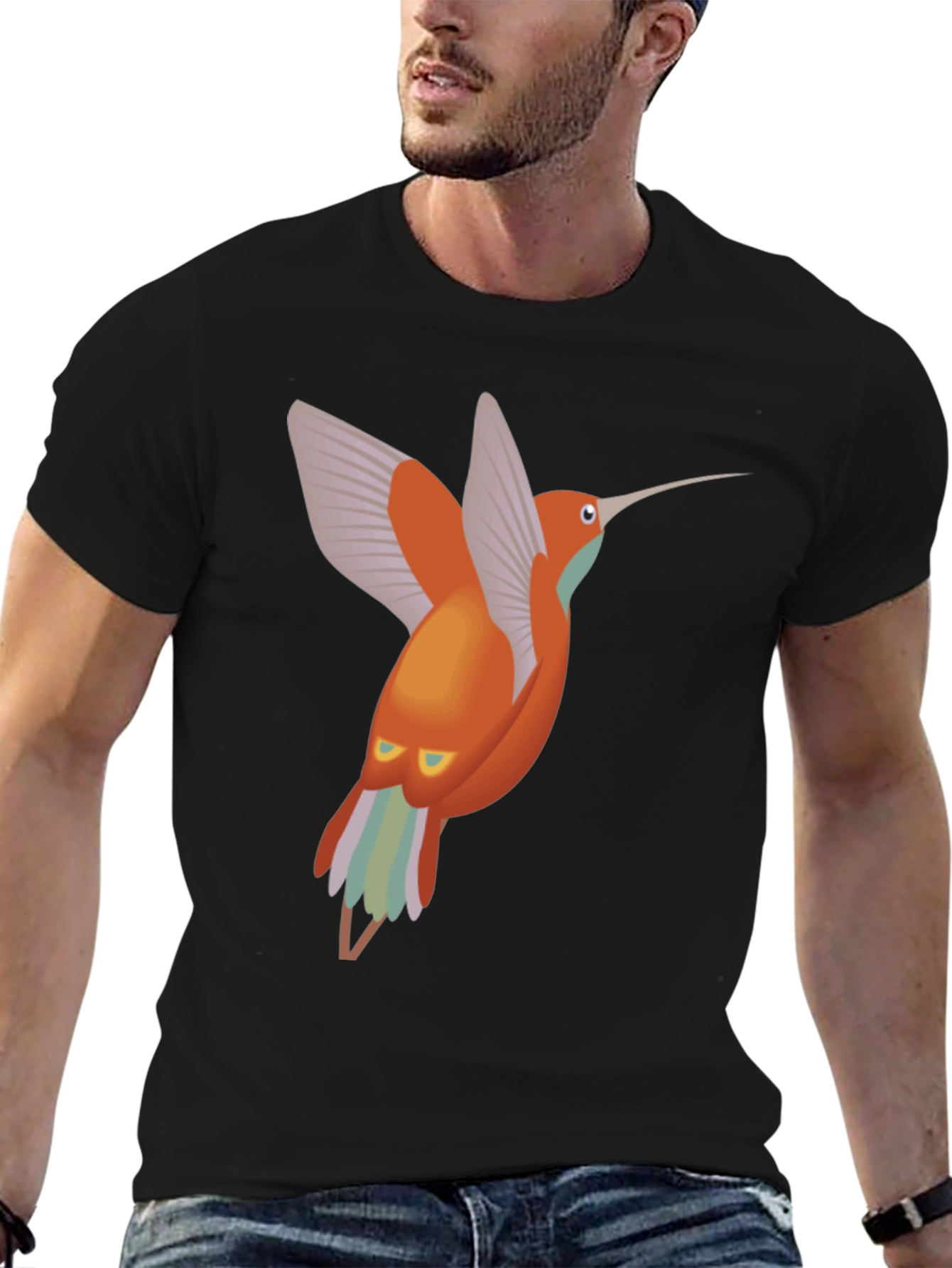 Black Hummingbird Graphic Tee - Black Cotton T-Shirt view 6