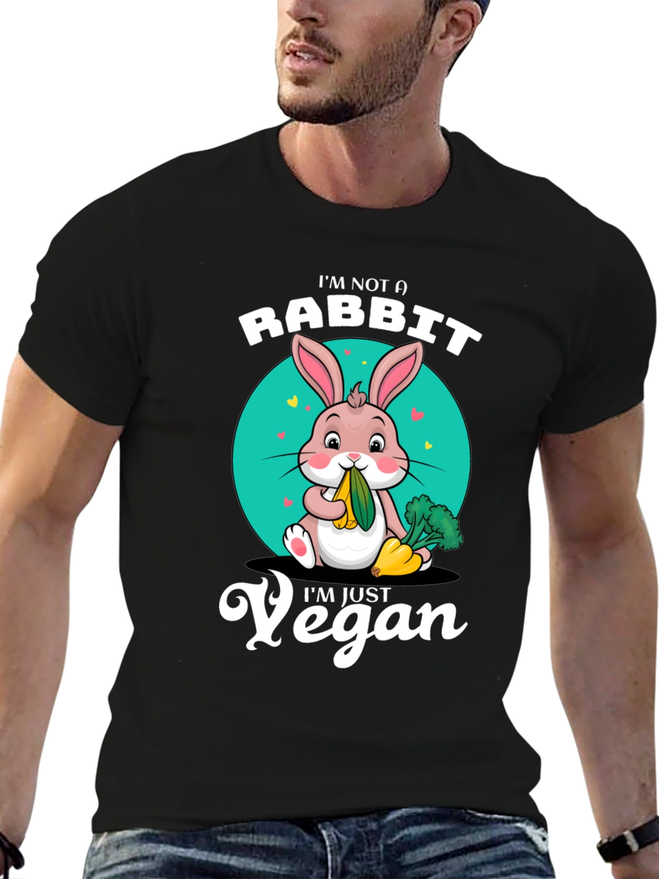 Black Vegan Rabbit T-Shirt: I'm Not a Rabbit, I'm Just Vegan! view 6