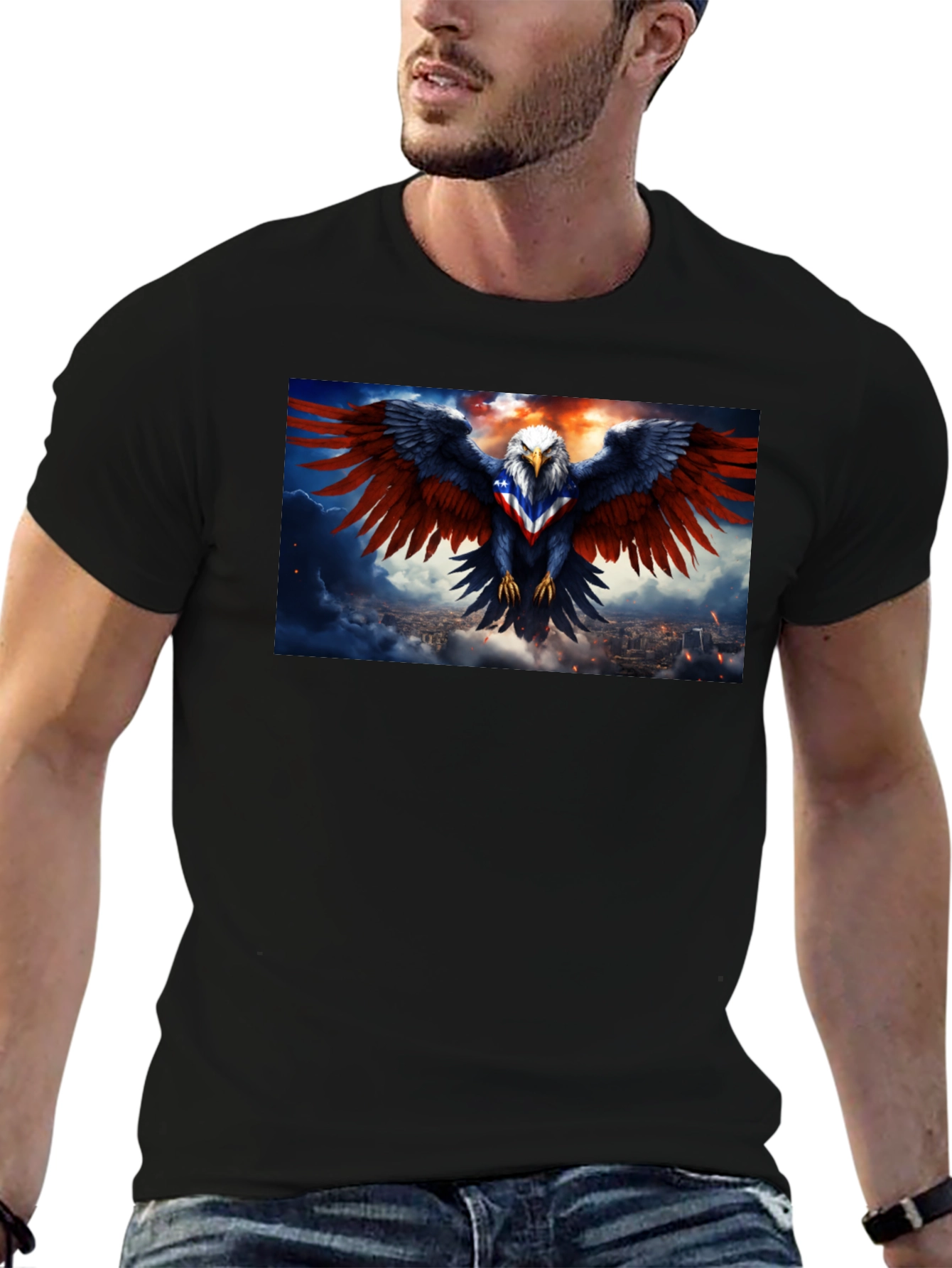 Black American Eagle Graphic T-Shirt - Patriotic Design view 6