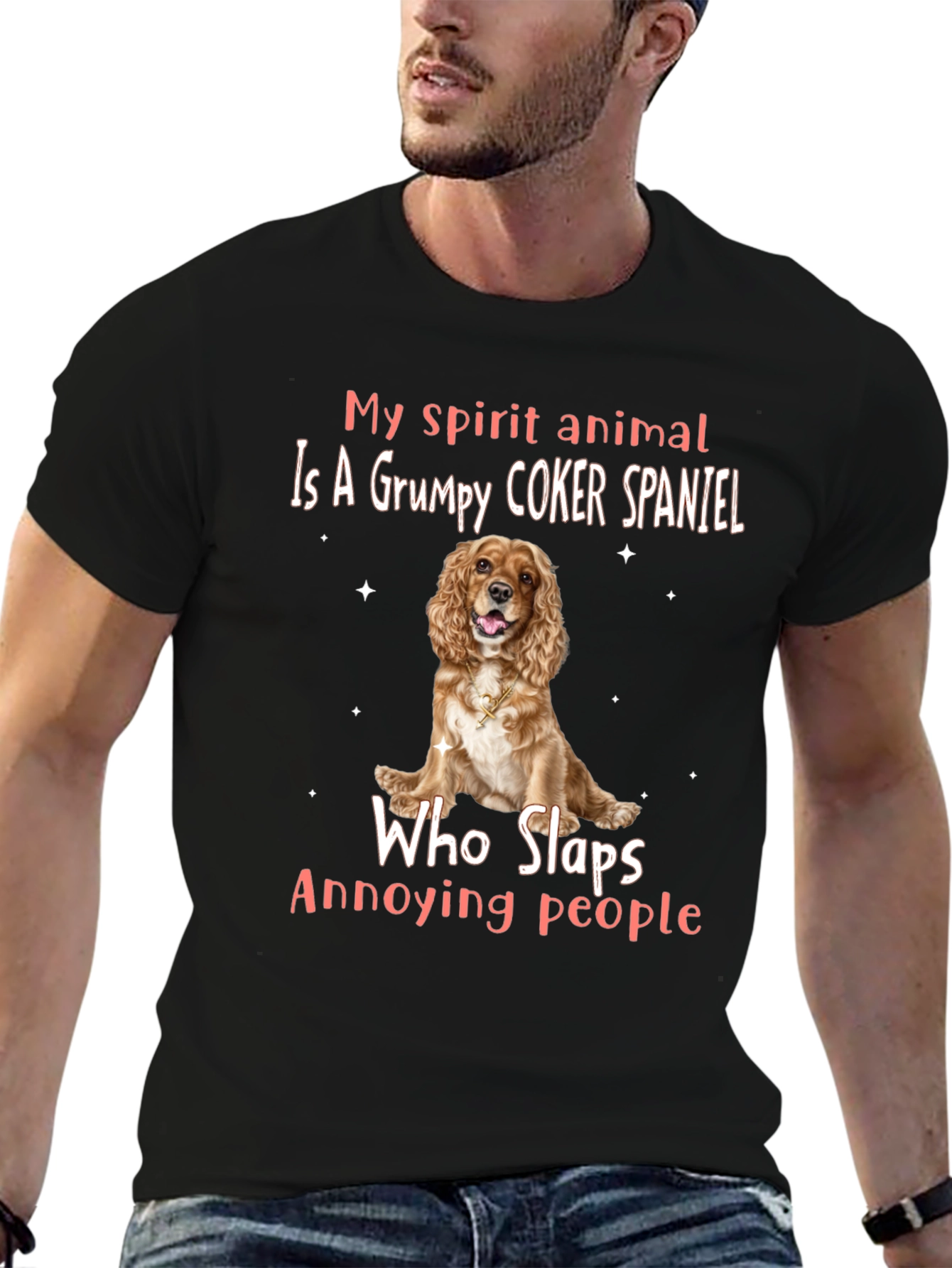 Black Grumpy Cocker Spaniel Spirit Animal Tee view 6