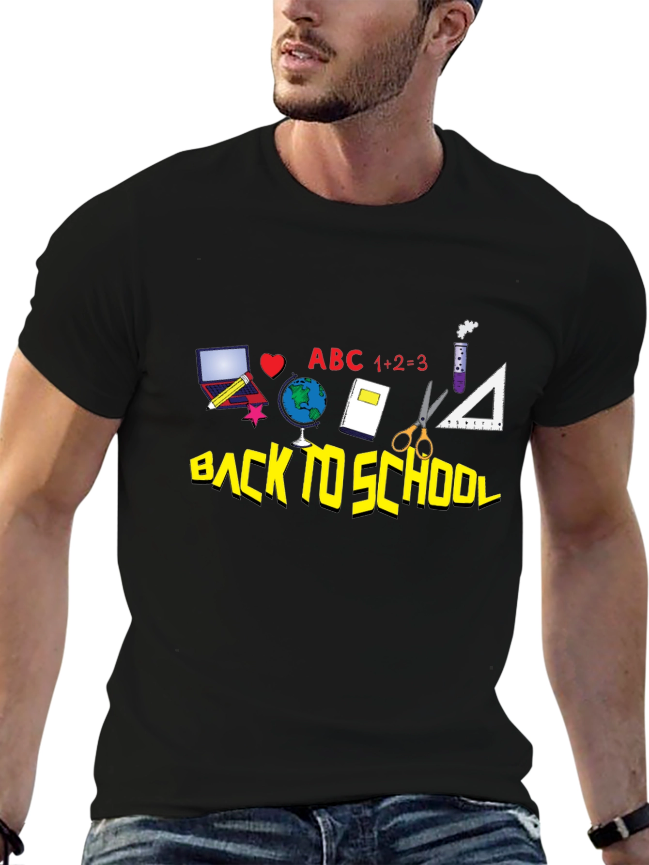 Black Back to School Graphic Tee - Black Cotton T-Shirt view 6