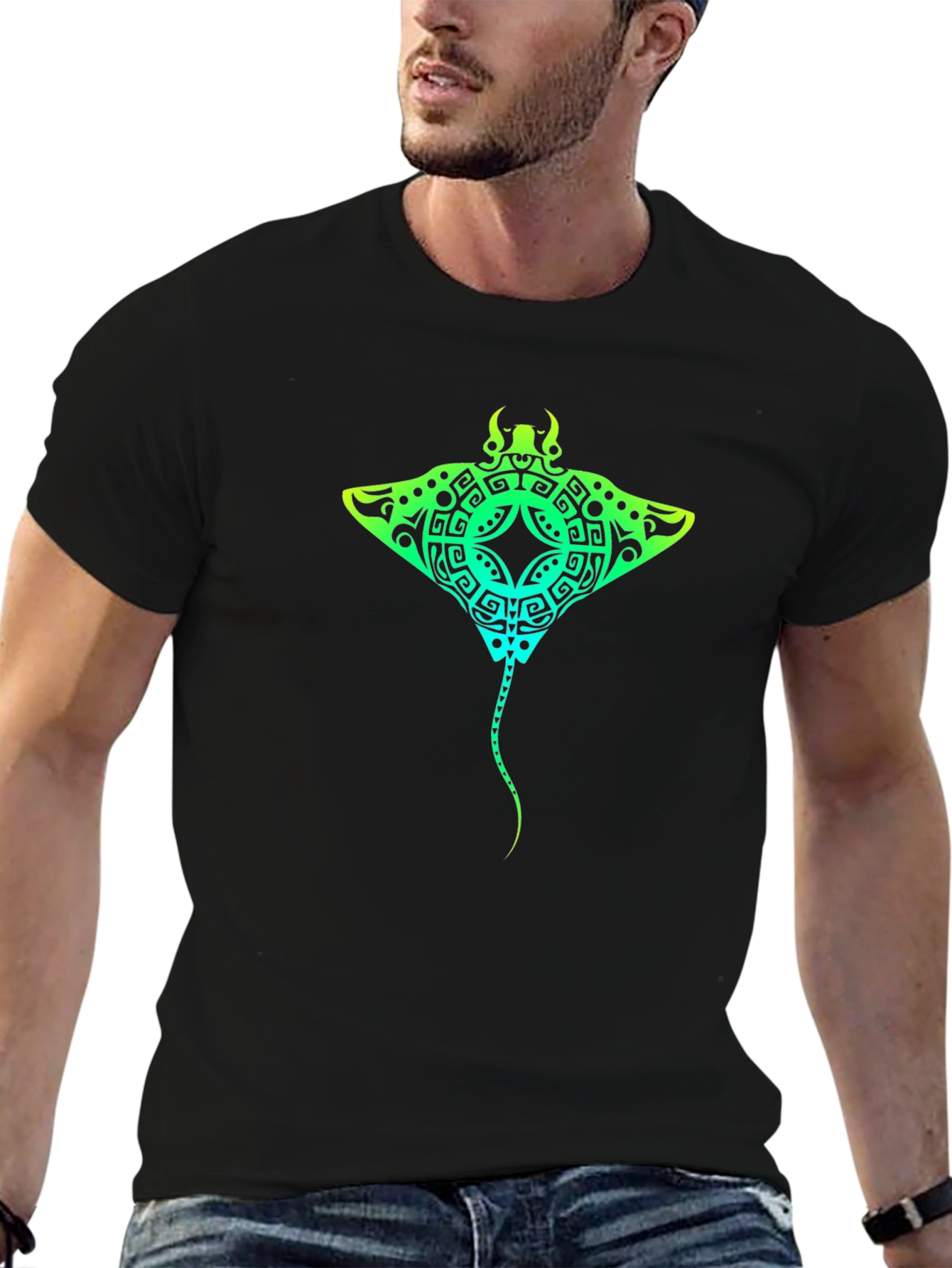 Black Manta Ray Graphic Tee - Black Cotton Comfort view 6