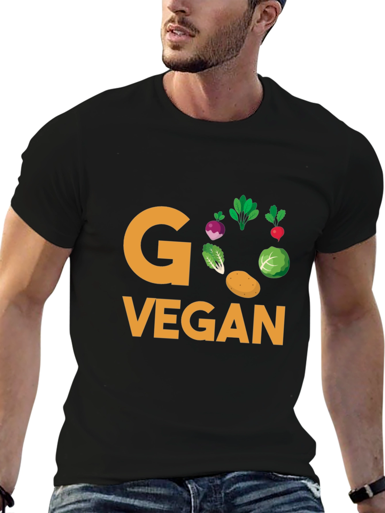 Black Go Vegan T-Shirt - Black Cotton Tee view 6