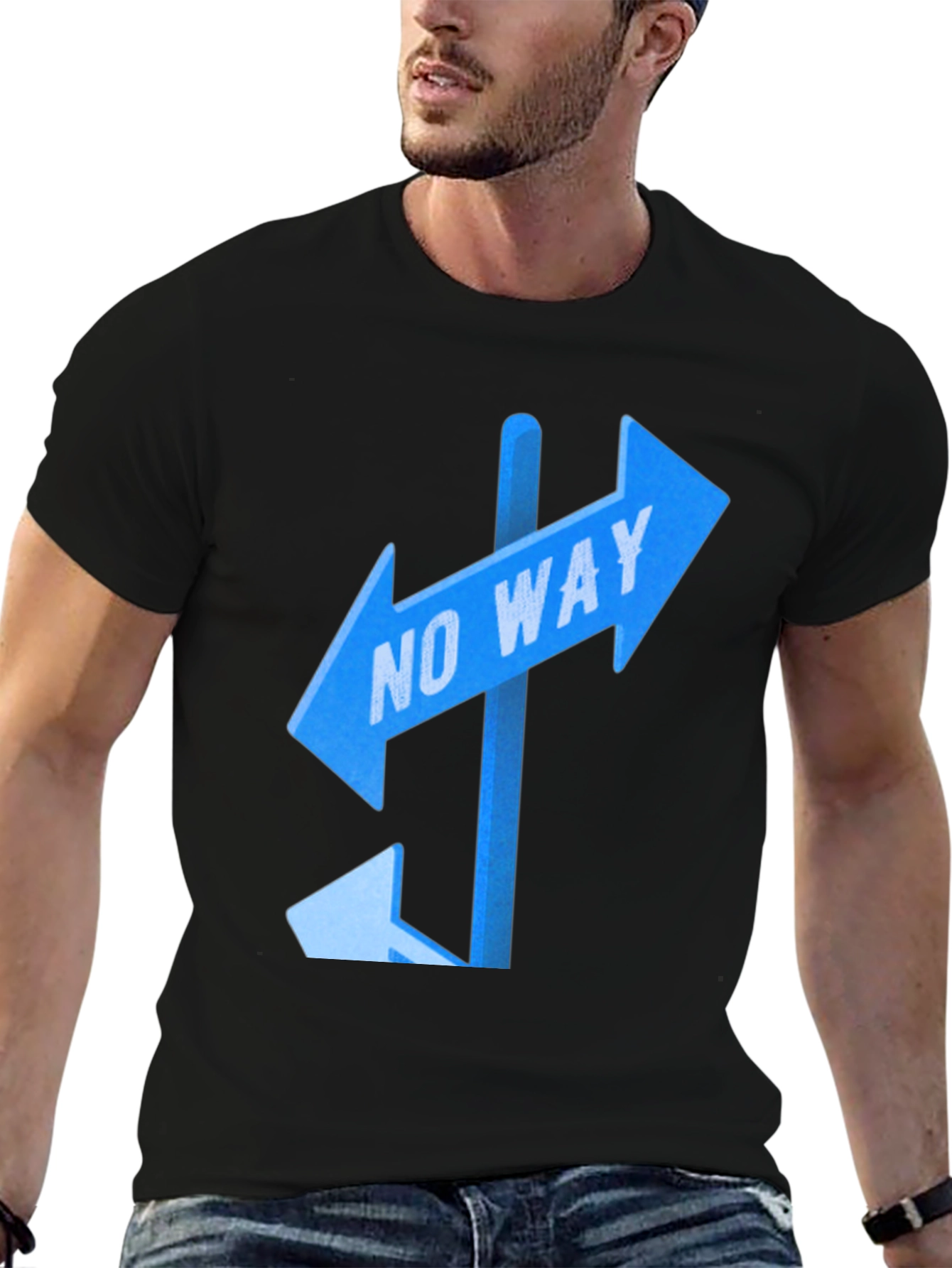 Black No Way Sign Graphic Tee - Black Casual T-Shirt view 6