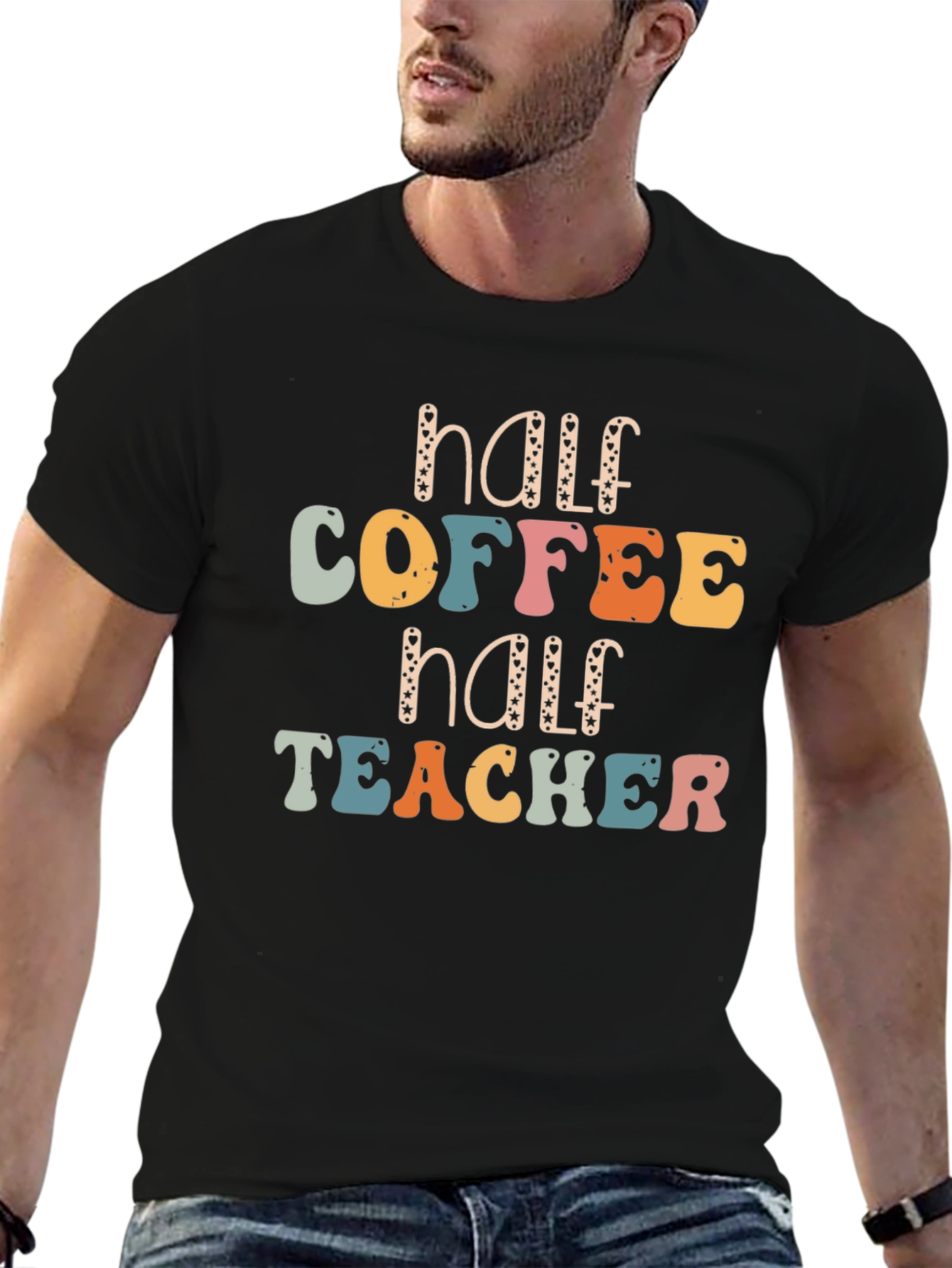 Black Half Coffee Half Teacher Graphic Tee view 6