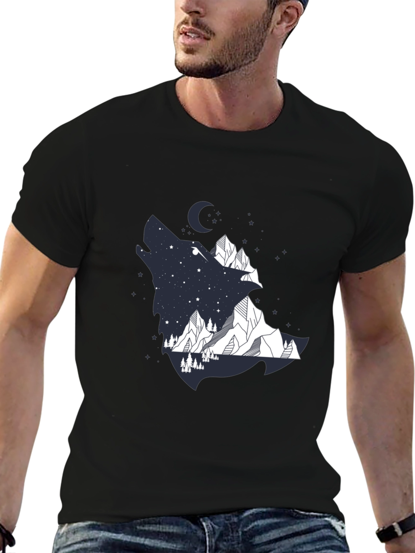 Black Wolf Mountain Graphic Tee - Men's Black T-Shirt view 6