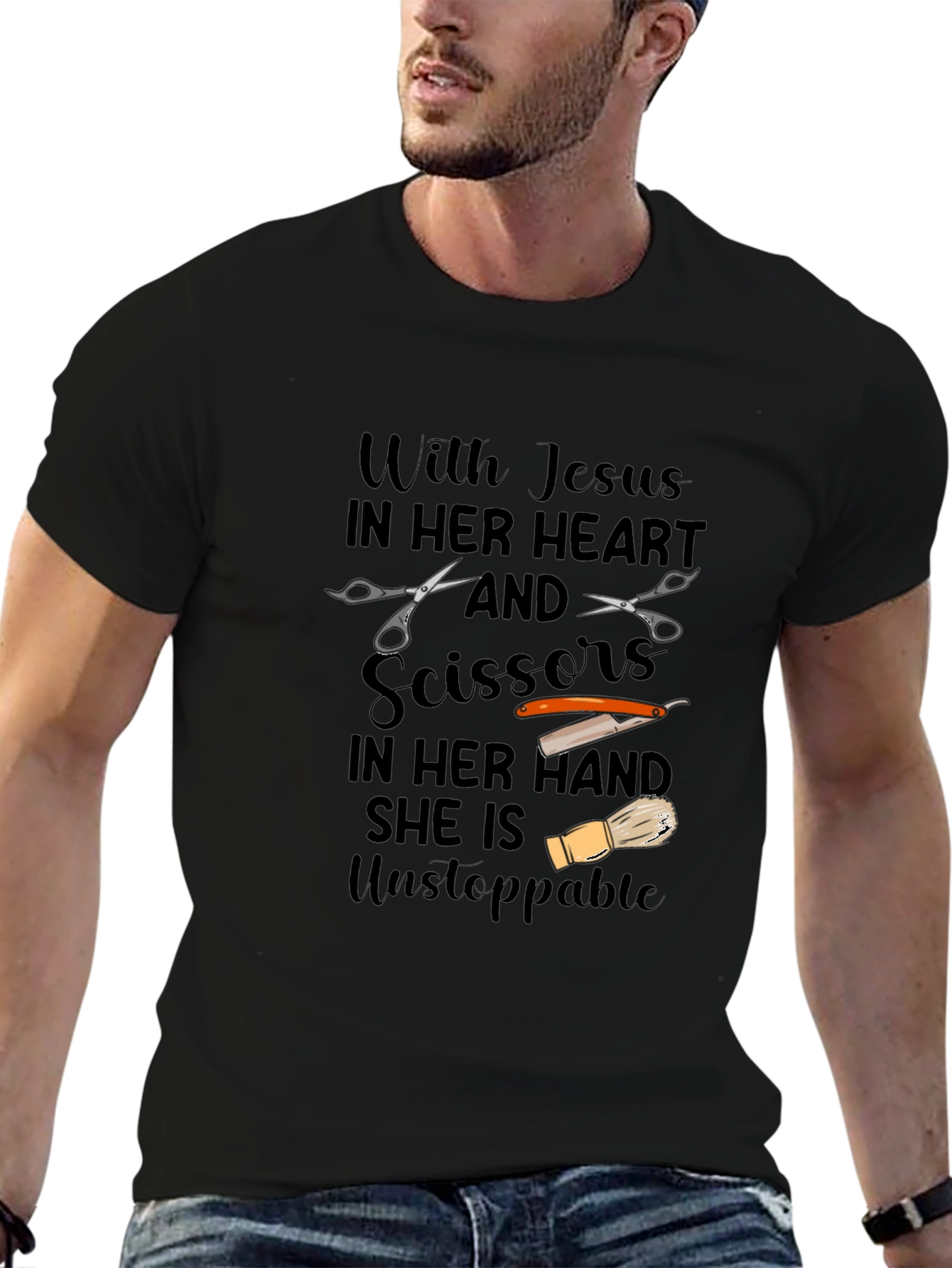 Jesus & Scissors Barber Graphic T-Shirt - 6