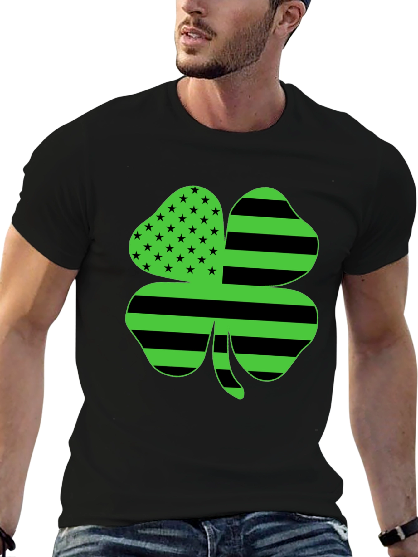 Black St. Patrick's Day Shamrock Novelty Graphic Tee view 6