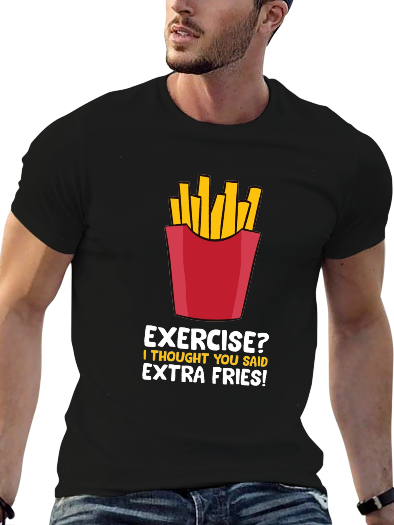 Black Funny Extra Fries Graphic T-Shirt view 6