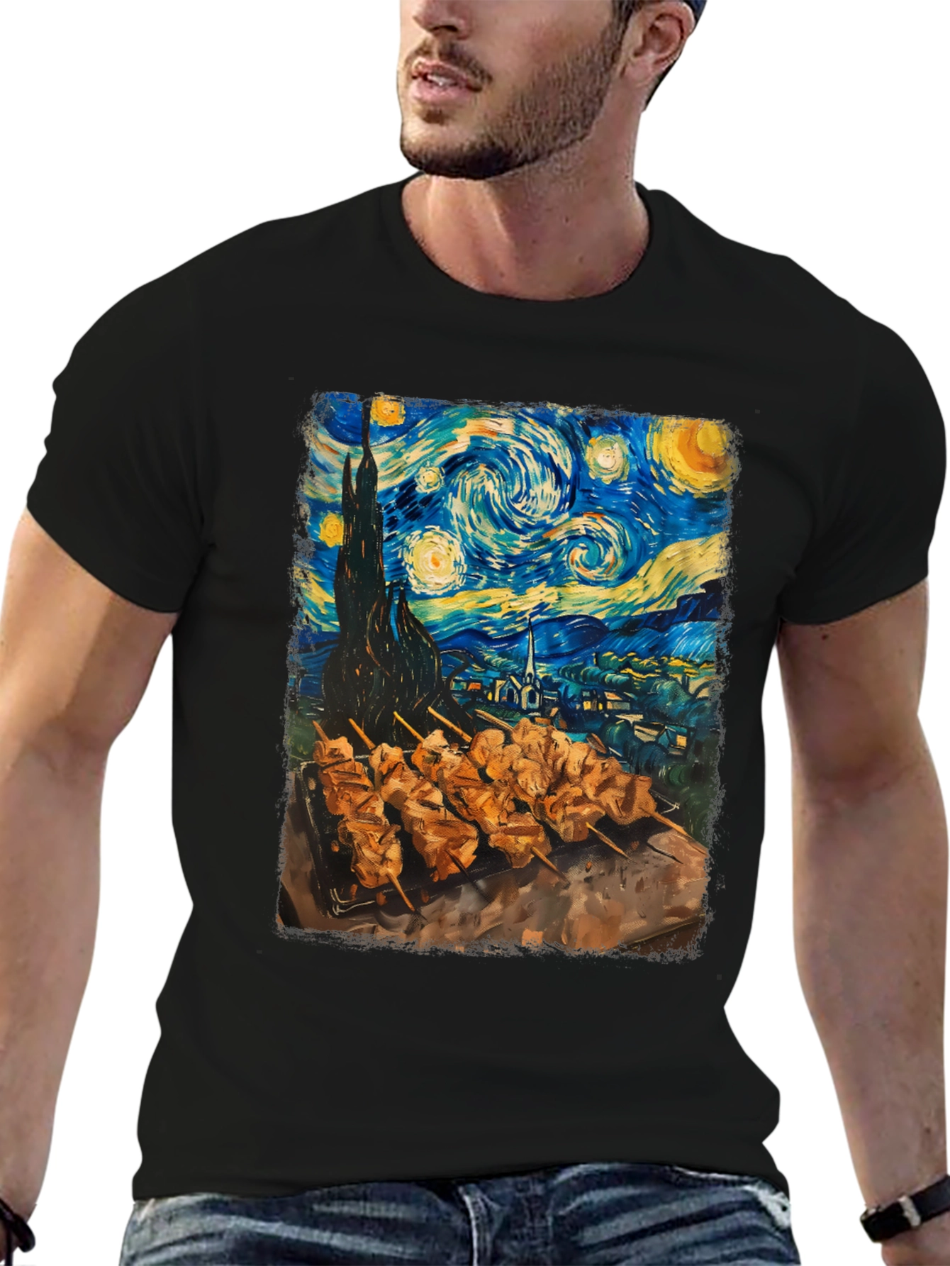 Black Starry Night & BBQ T-Shirt view 6