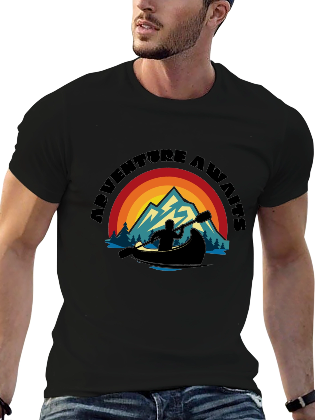 Black Adventure Awaits Graphic T-Shirt view 6