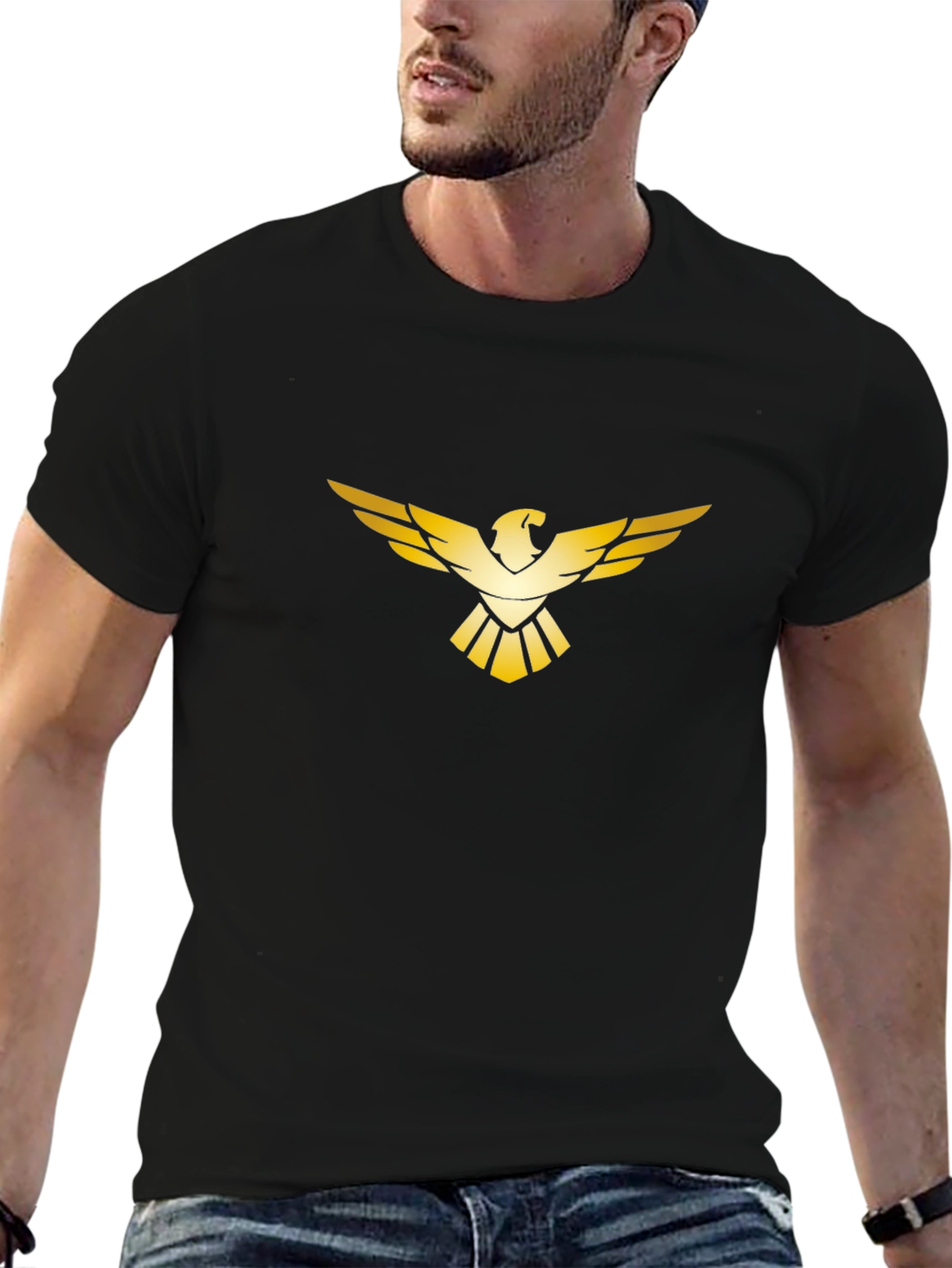 Black Golden Eagle Graphic Black T-Shirt view 6