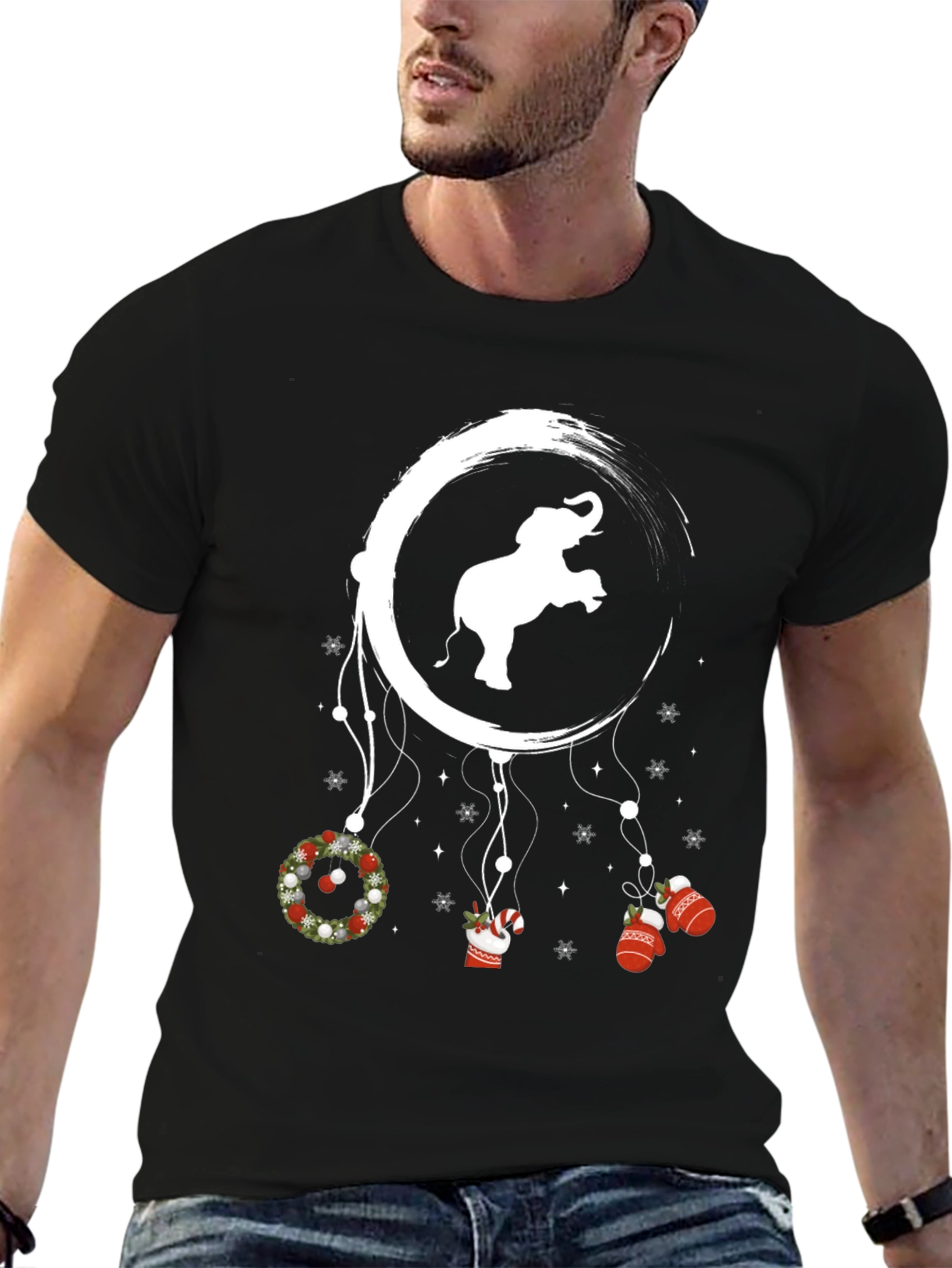 Black Elephant Christmas Dreamcatcher T-Shirt view 6