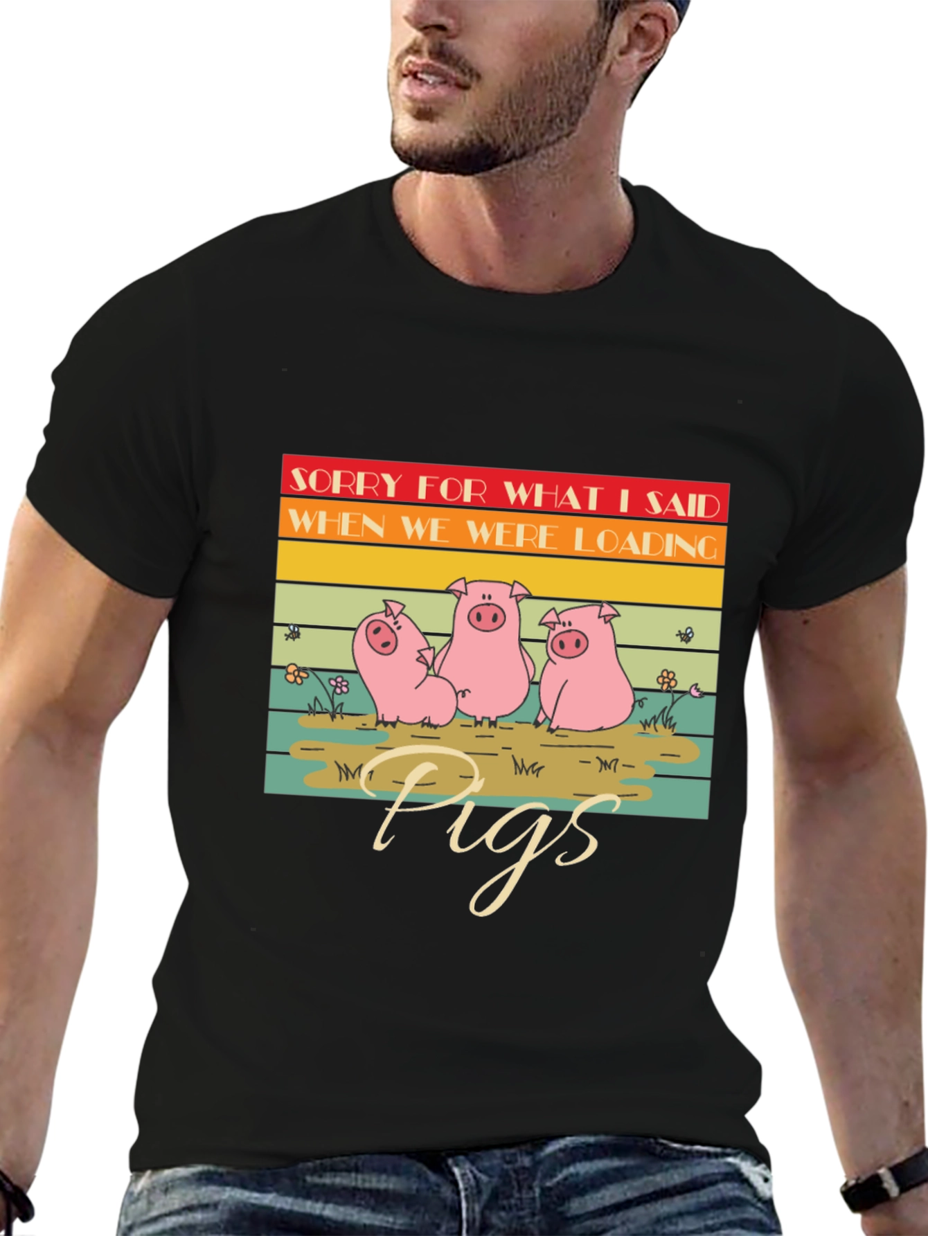 Black Funny Pig T-Shirt - Sorry For What I Said view 6