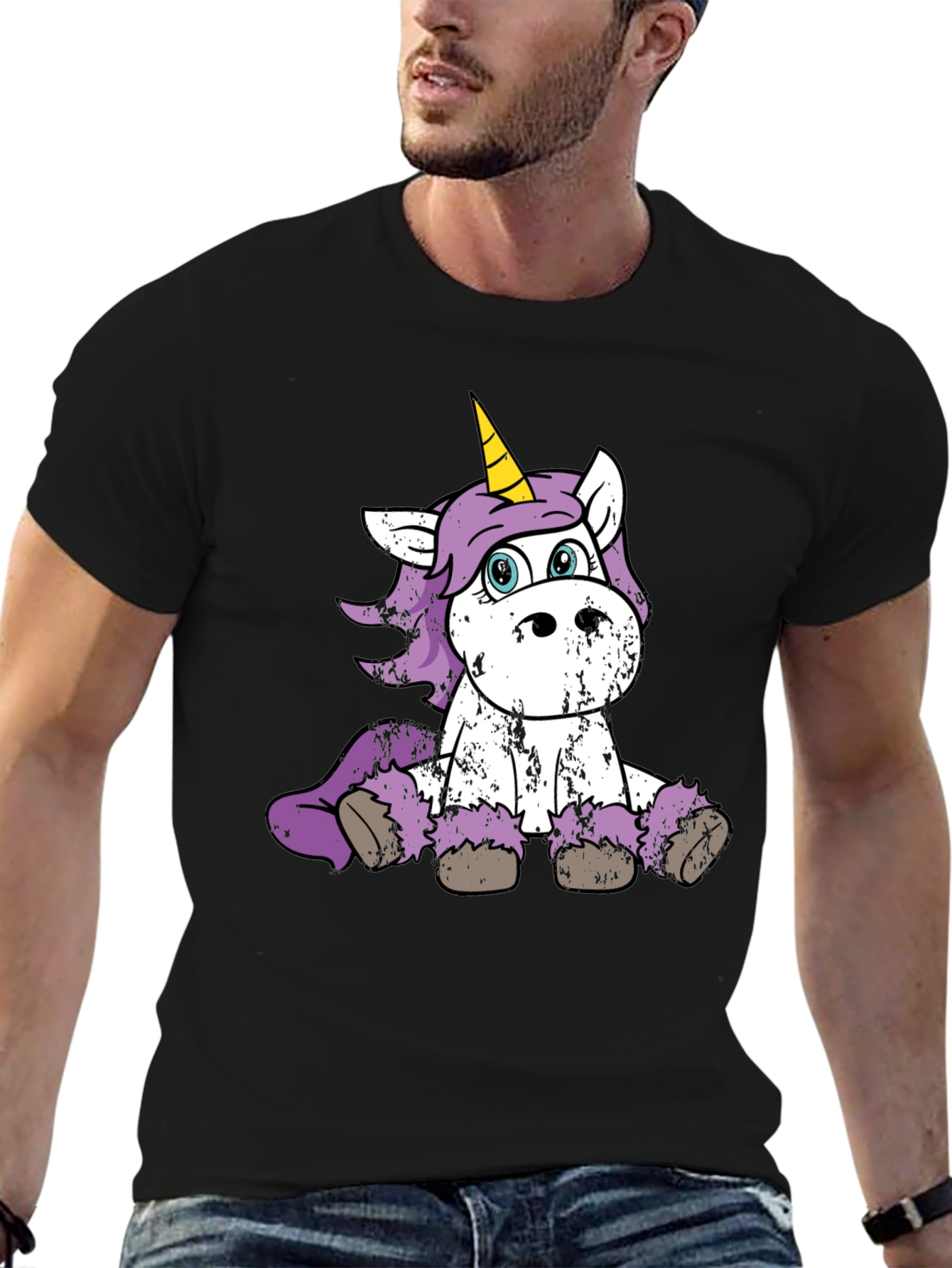 Black Cute Unicorn Graphic Black T-Shirt view 6