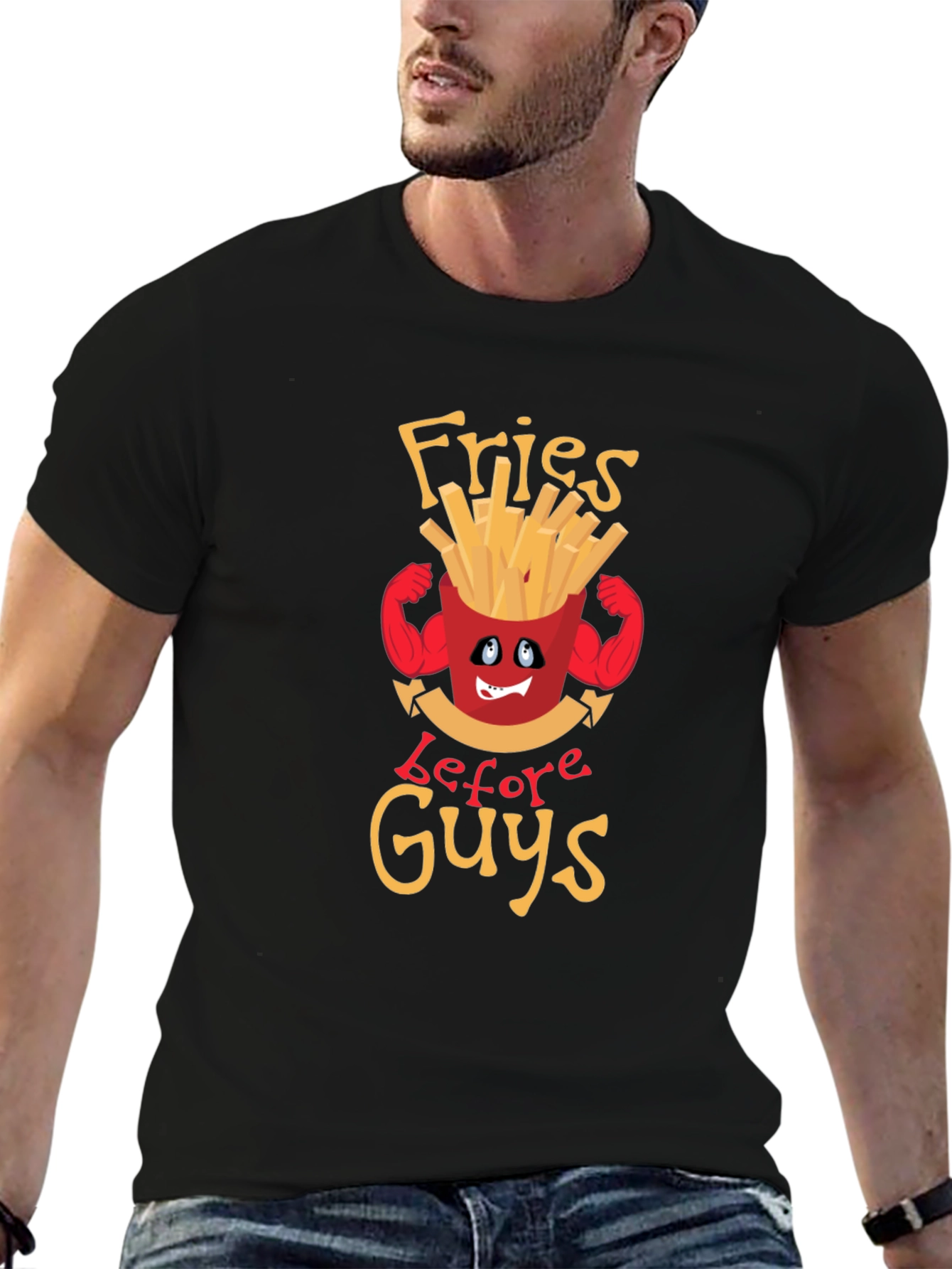 Black Fries Before Guys Graphic Tee - Funny Food Lover Shirt view 6