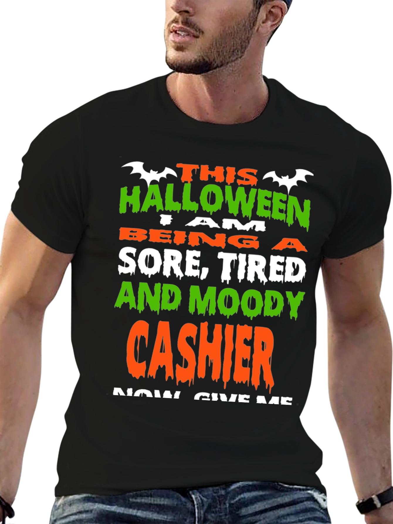 Black Halloween Cashier Graphic Tee - Sore Tired & Moody view 6