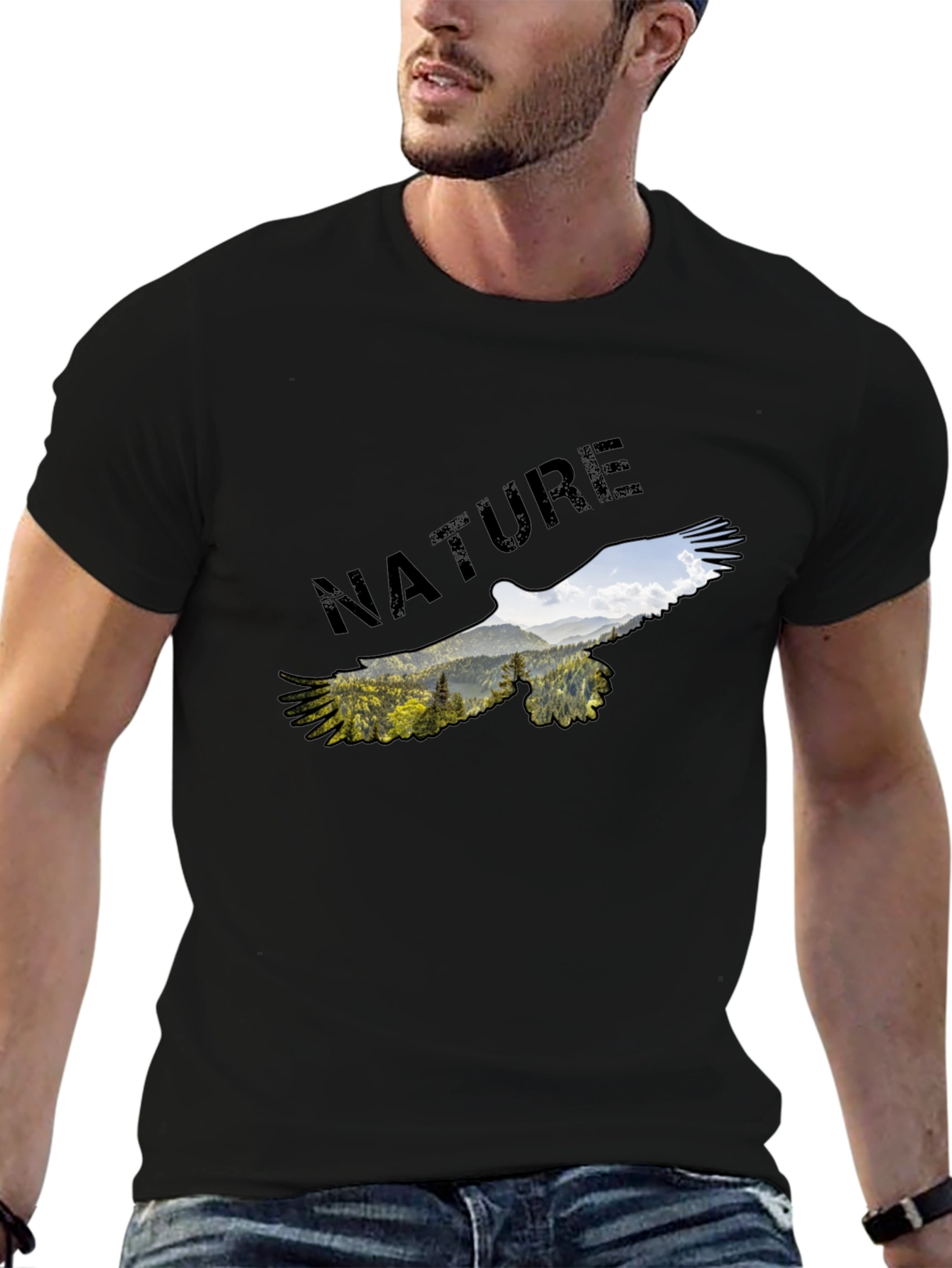 Black Nature Eagle Graphic Black T-Shirt view 6