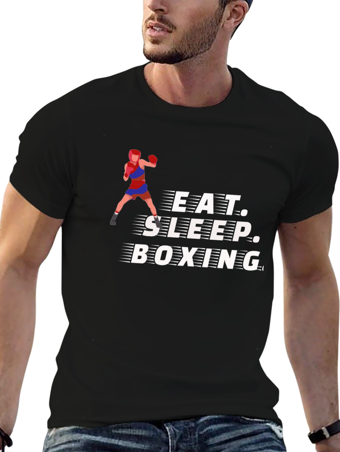 Black Eat Sleep Boxing Black T-Shirt view 6
