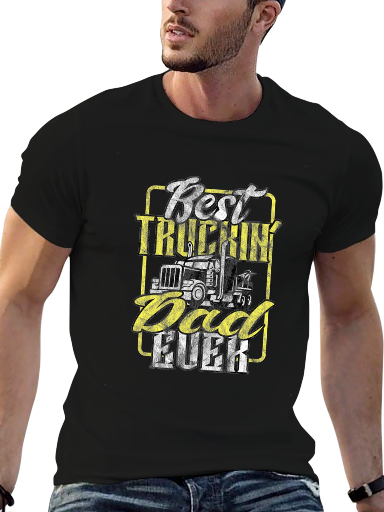 Black Best Truckin' Dad Ever - Novelty T-Shirt view 6