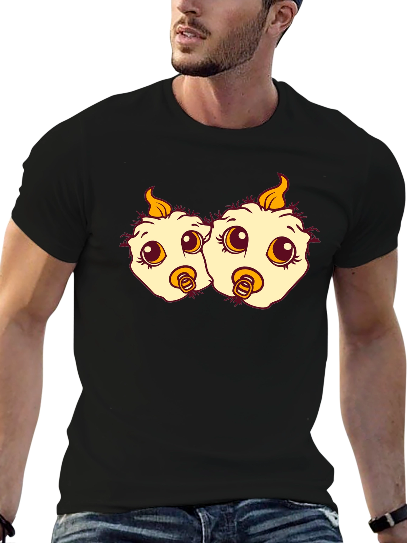 Black Cartoon Chick Twins Black T-Shirt view 6