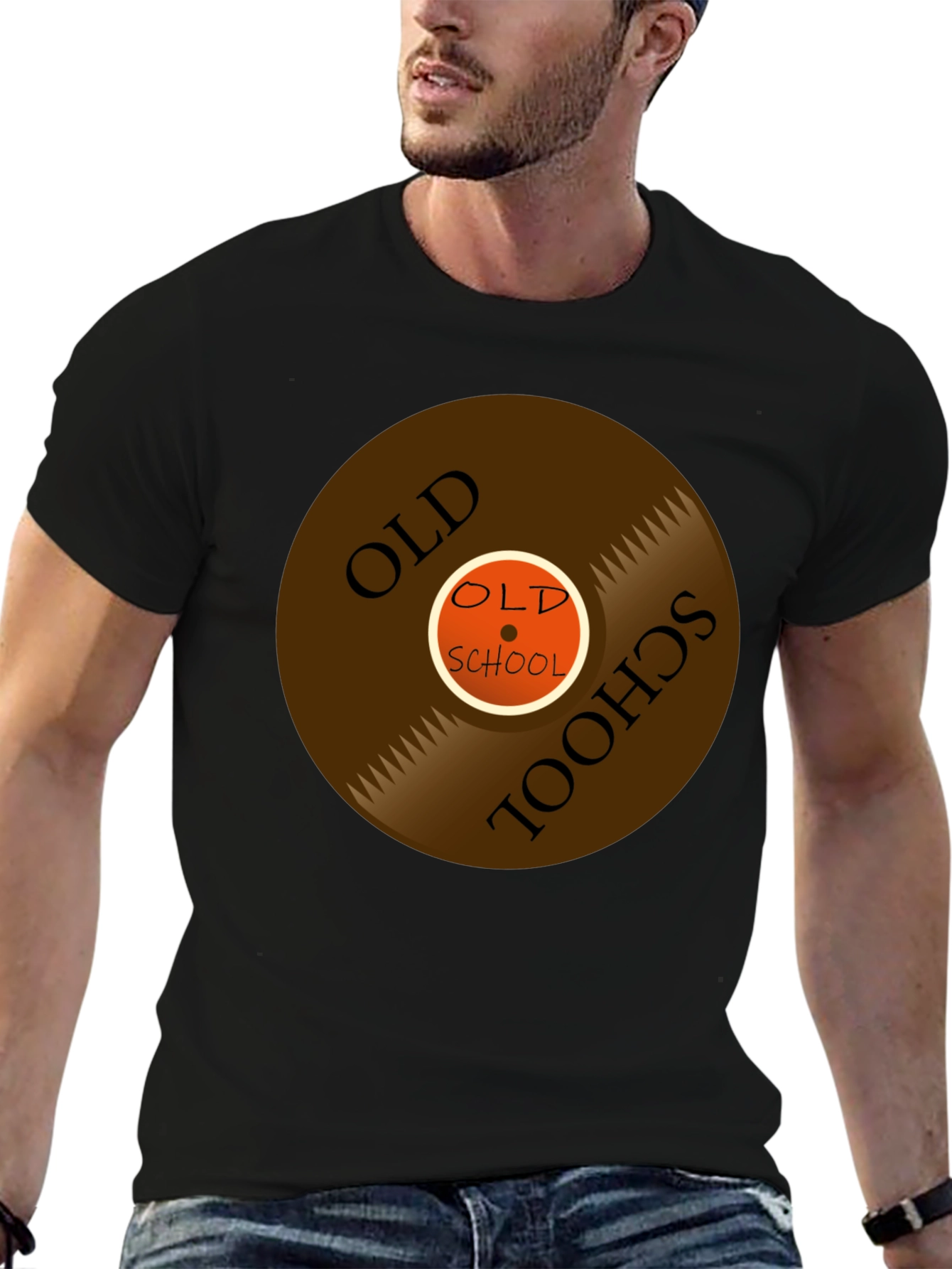 Black Old School Vinyl Record Graphic Tee view 6