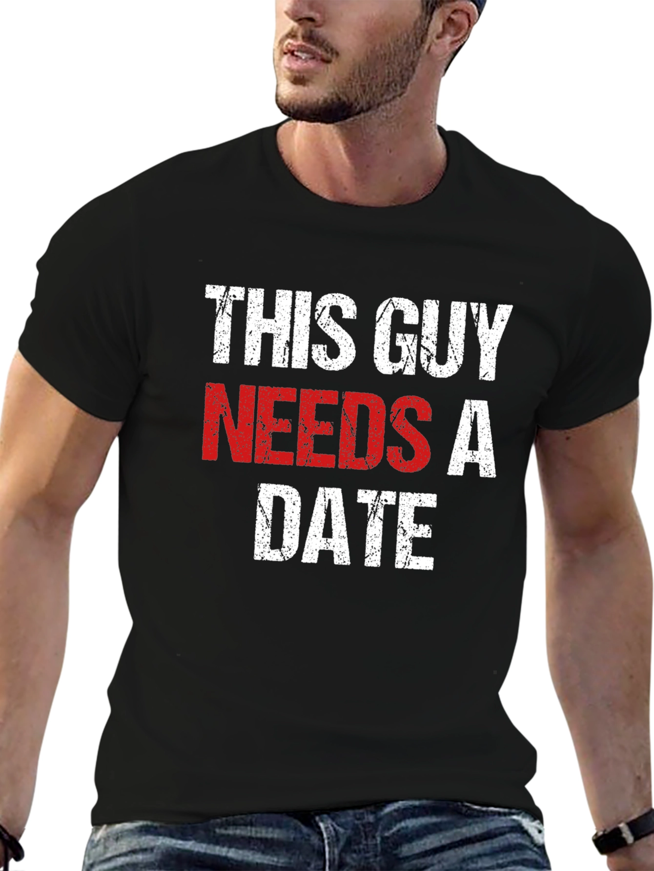 Black This Guy Needs a Date - Novelty T-Shirt view 6