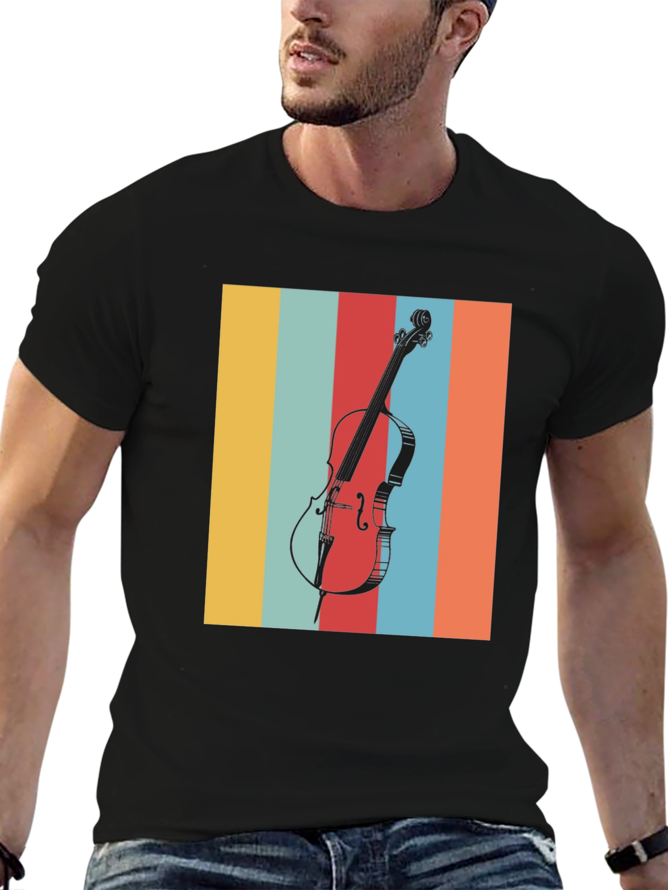 Black Retro Cello Graphic Tee - Music Lover's T-Shirt view 6