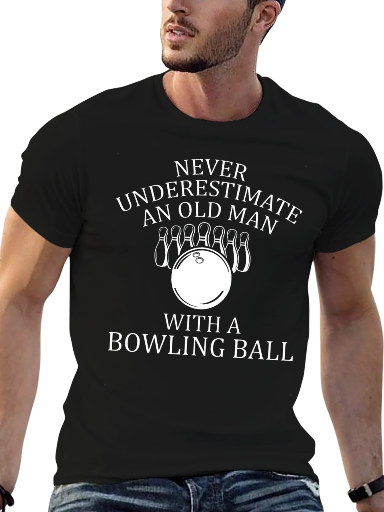 Black Never Underestimate Old Man Bowling Graphic Tee view 6