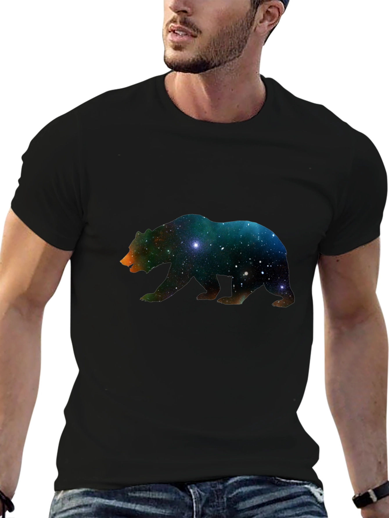 Black Cosmic Bear Graphic Tee - Black Unisex T-Shirt view 6