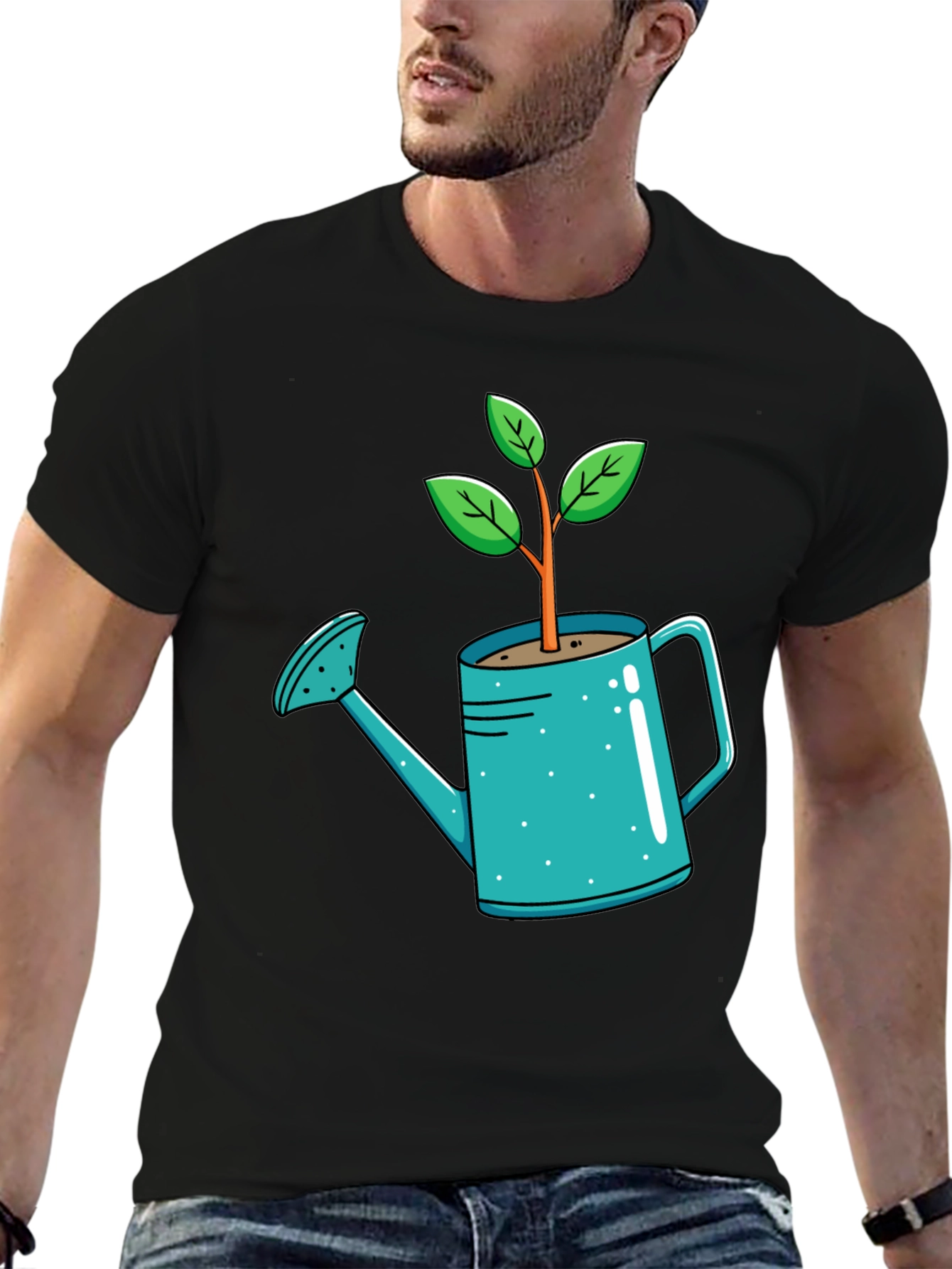 Black Plant Watering Can T-Shirt - Garden Lover Tee view 6