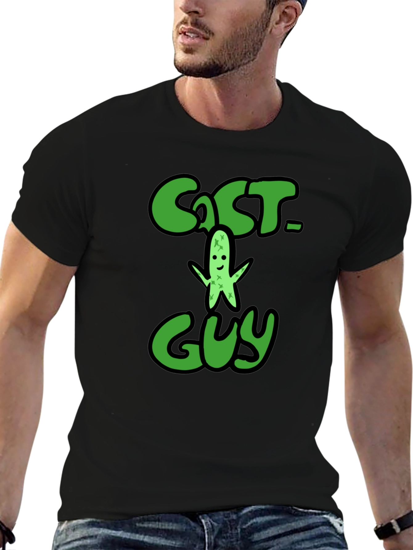 Black Cactus Guy Graphic Print T-Shirt view 6