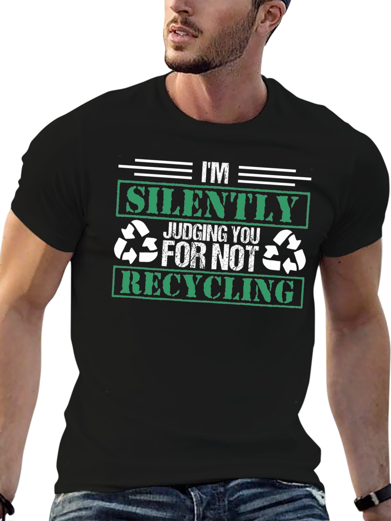 Black Recycle T-Shirt: I'm Silently Judging You view 6