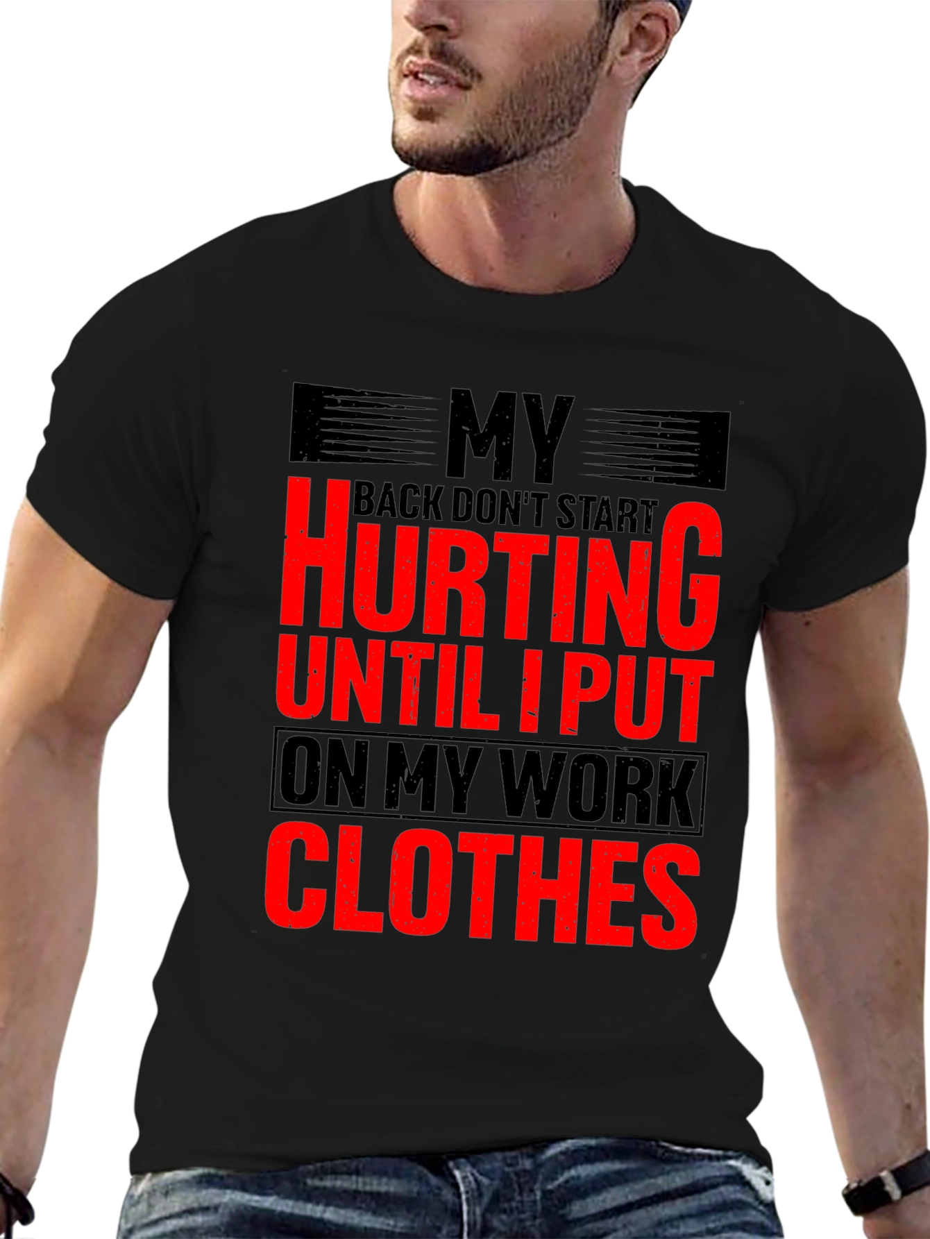 Black Funny Work Clothes Back Pain T-Shirt view 6