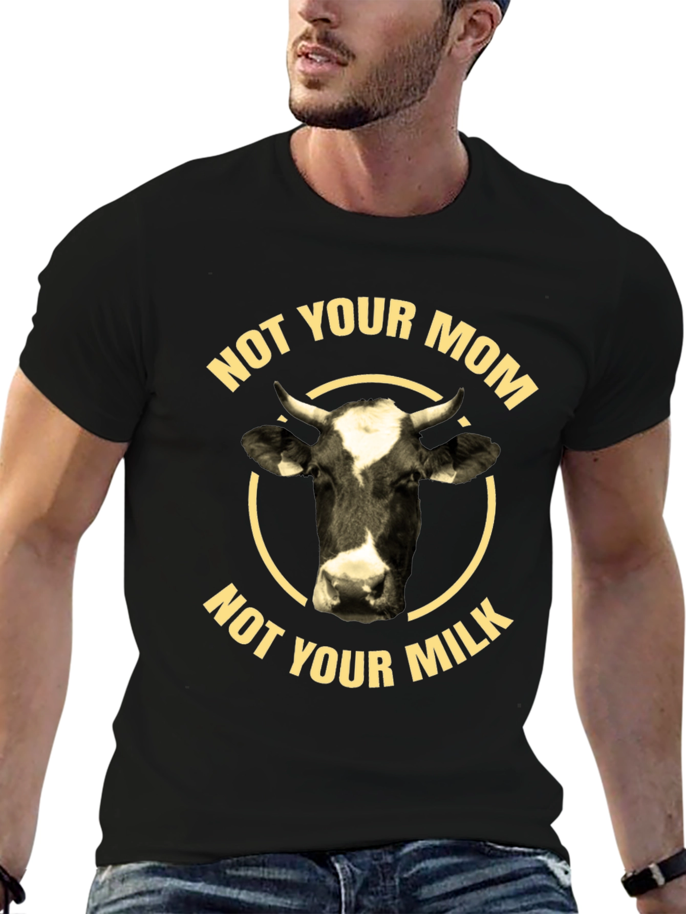 Black Not Your Mom, Not Your Milk T-Shirt - Vegan Cow Design view 6