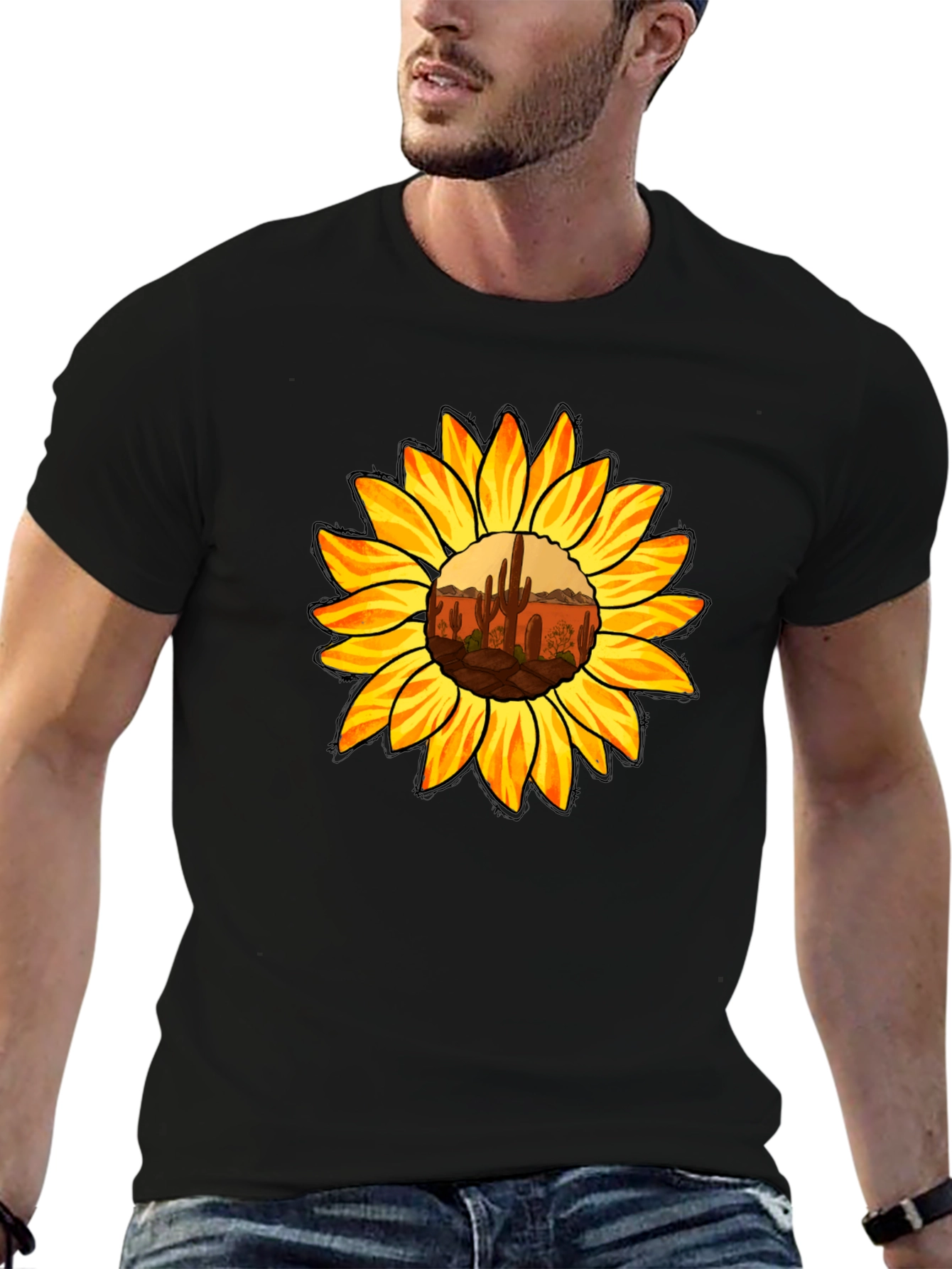 Black Sunflower Desert Graphic Tee - Black Cotton Shirt view 6