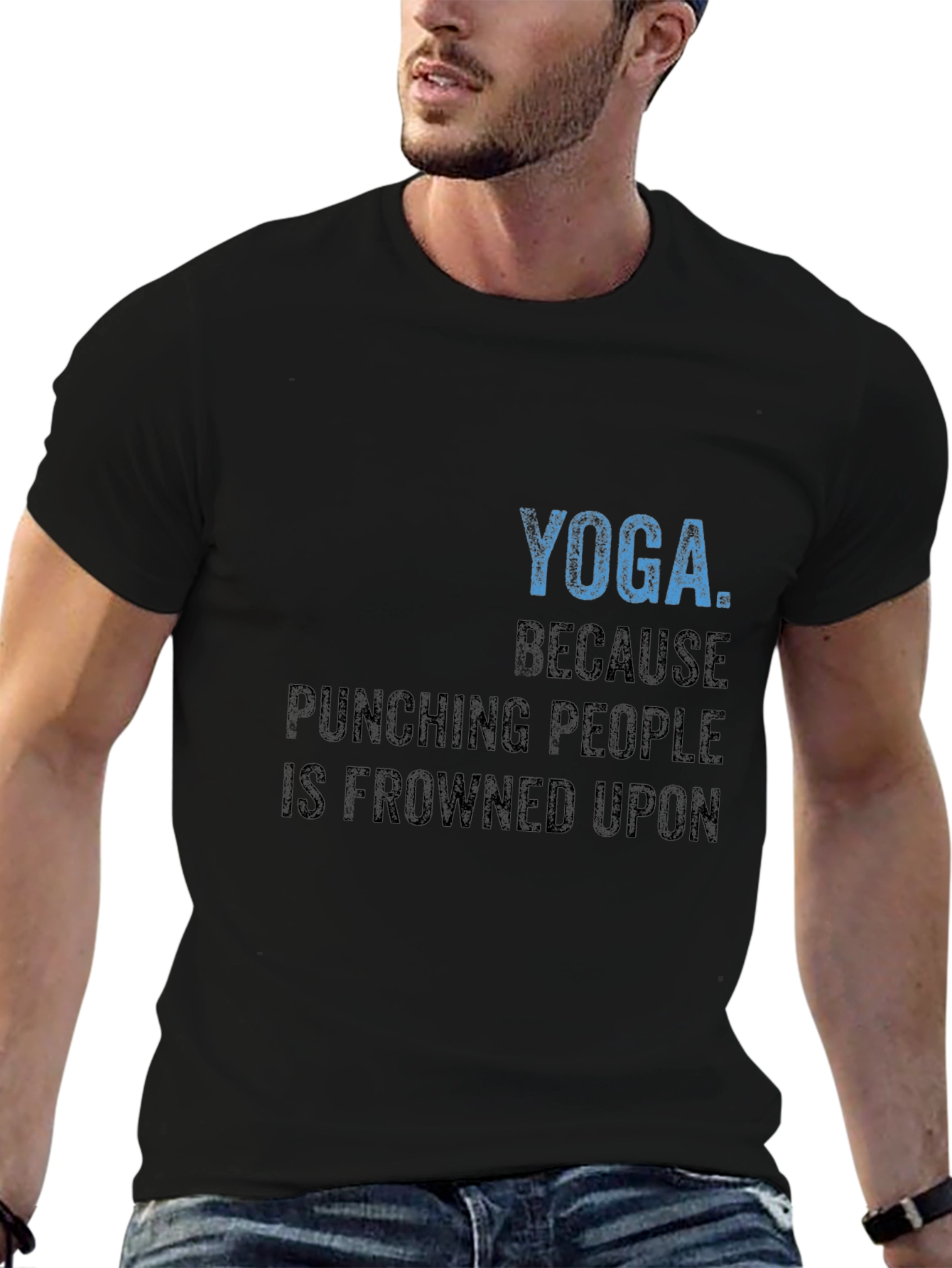 Black Yoga Because Punching People T-Shirt view 6