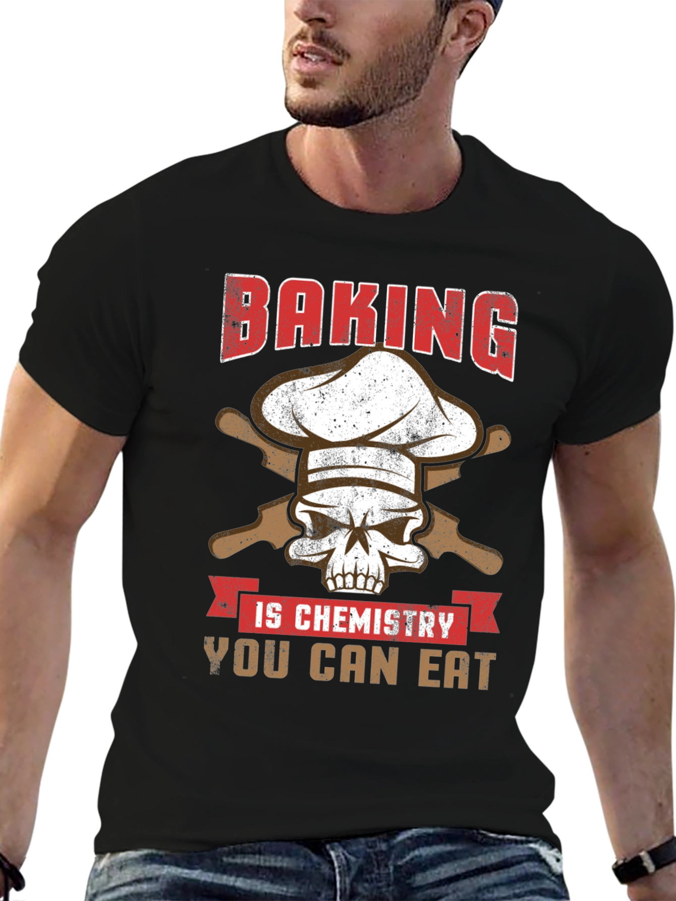 Black Baking is Chemistry Funny Skull T-Shirt view 6
