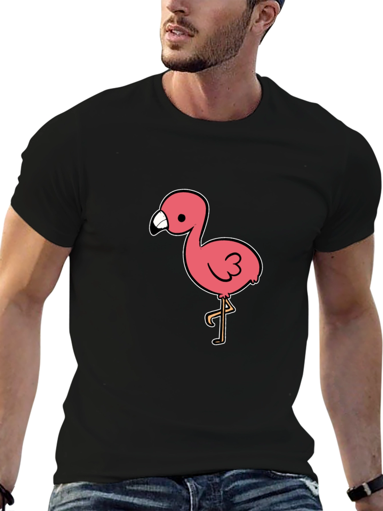 Black Black T-Shirt with Pink Flamingo Graphic view 6
